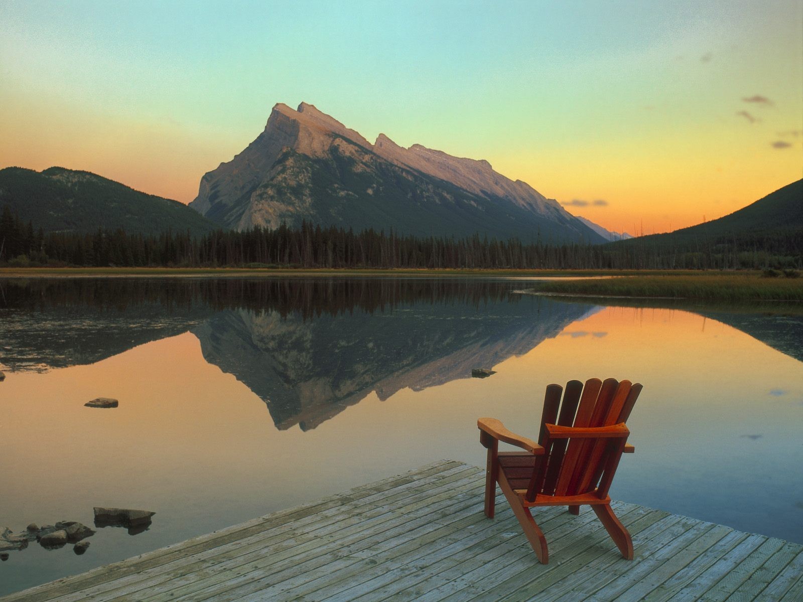General 1600x1200 mountains lake reflection Banff National Park Canada chair outdoors water