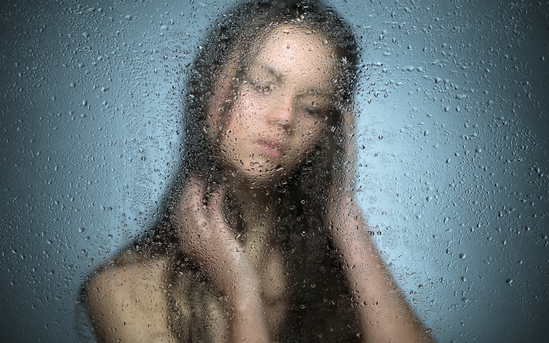 People 1920x1200 wet glass blurred women water on glass closed eyes behind the glass women indoors indoors implied nude