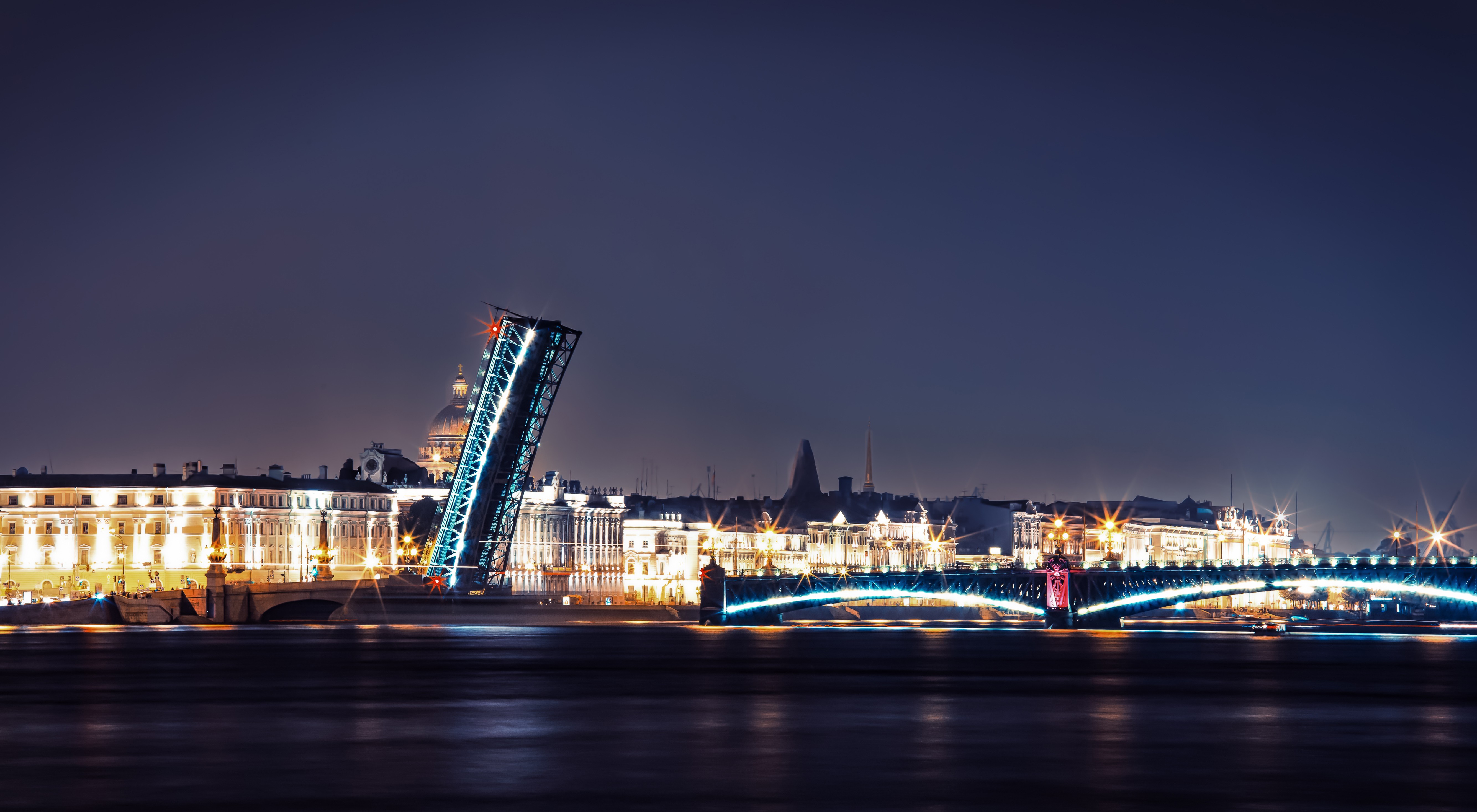 General 5333x2934 cityscape bridge river lights St. Petersburg Russia city lights
