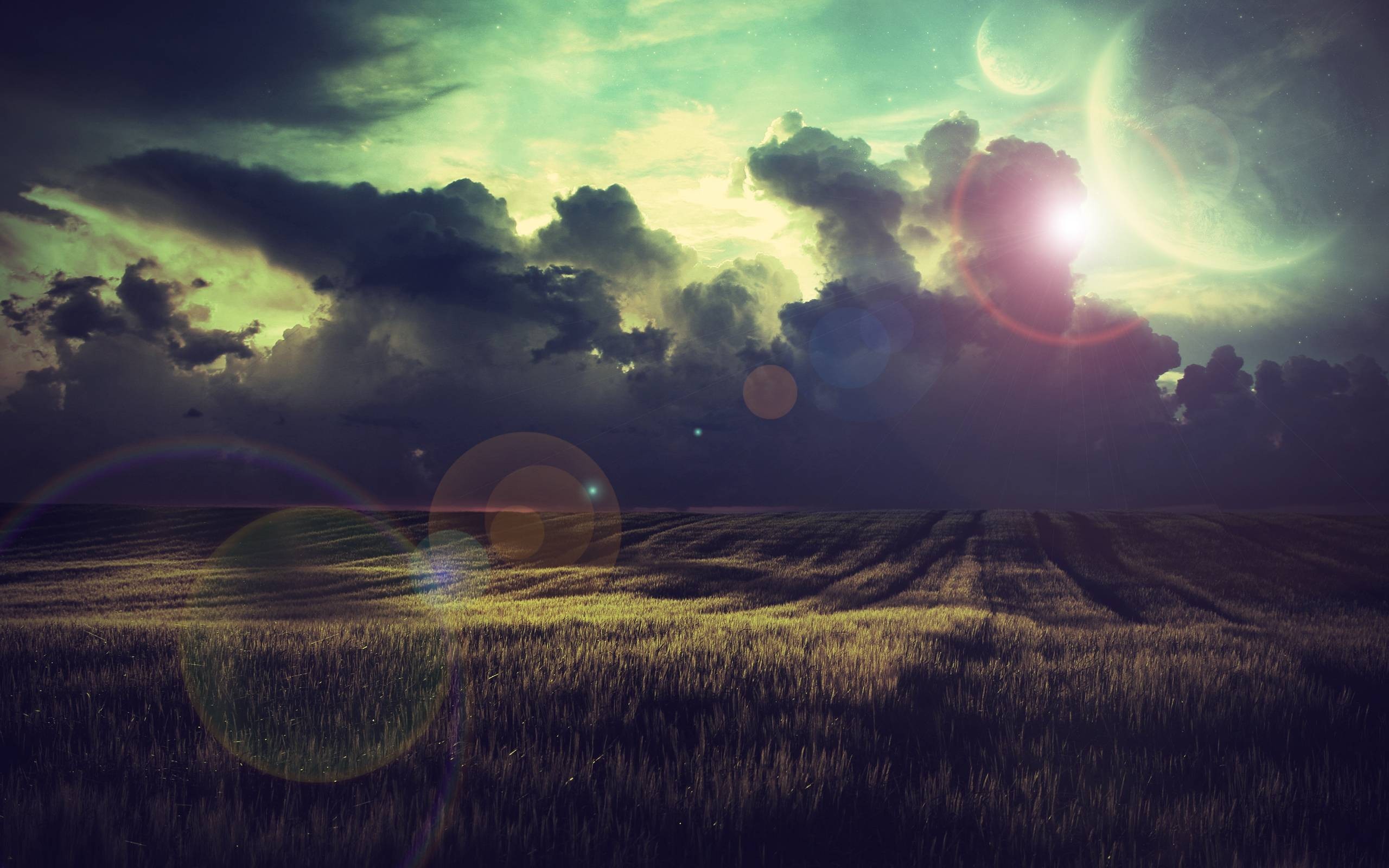 General 2560x1600 field clouds grass planet sky sunlight digital art landscape Agro (Plants)