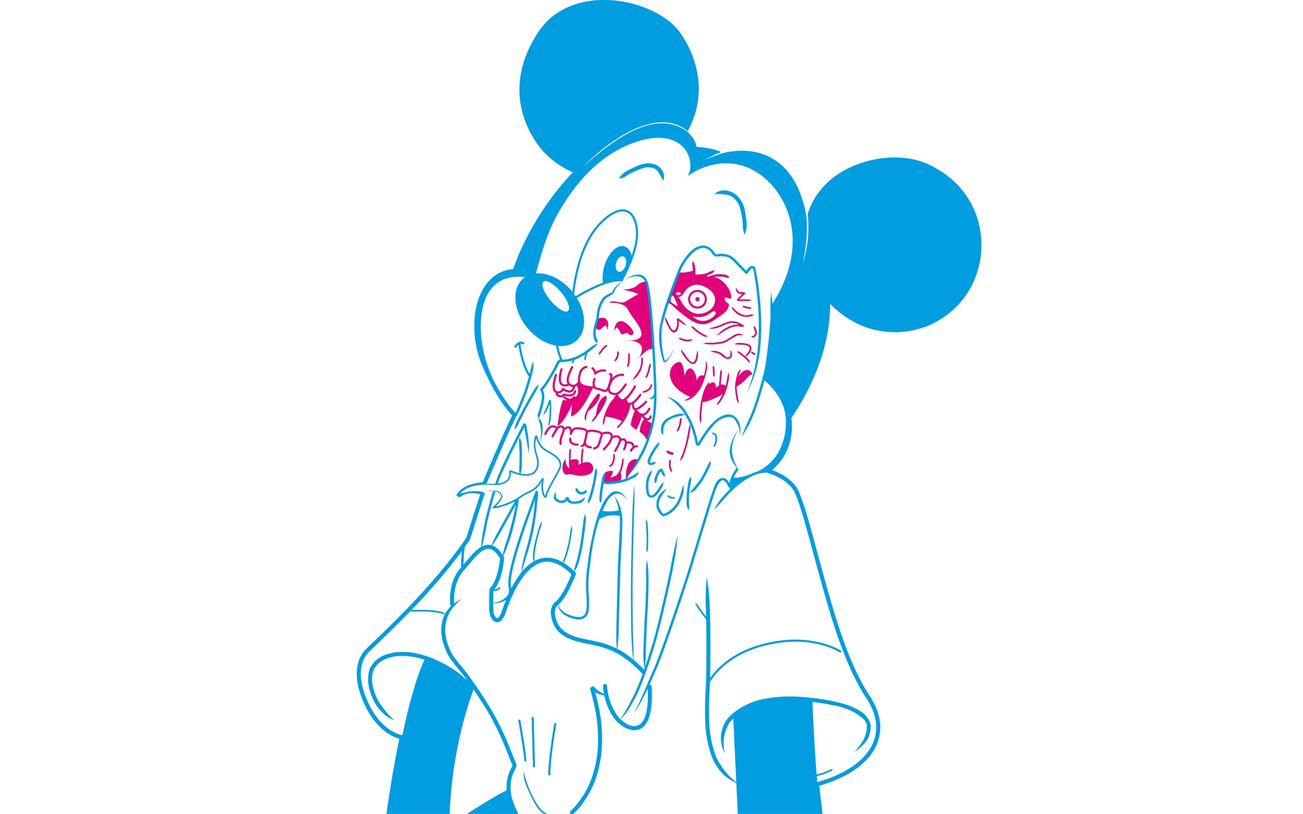General 2560x1600 Mickey Mouse skull horror artwork white background zombies cyan white mask simple background digital art