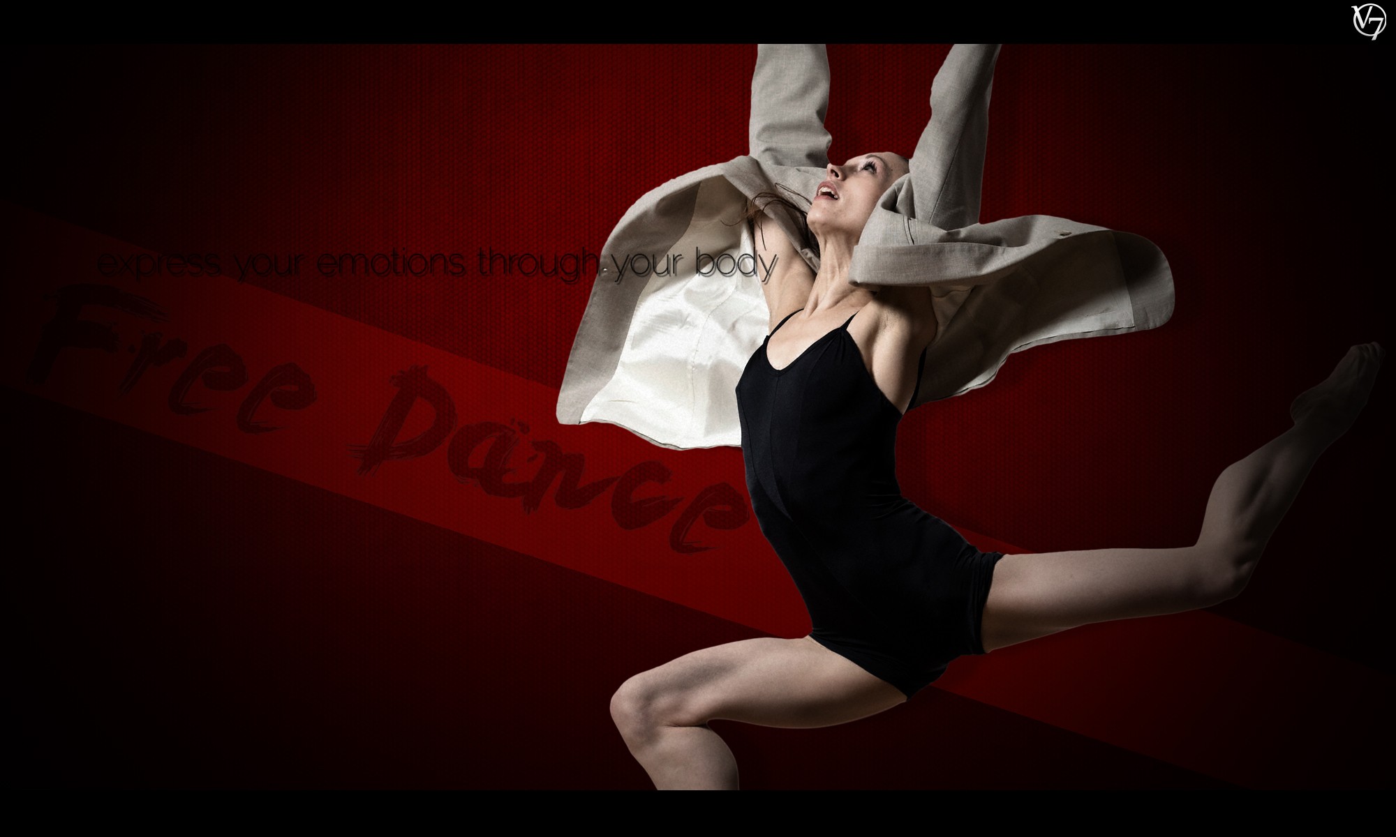 General 2000x1200 women spread legs arms up dancer red background