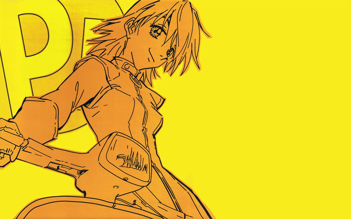 Anime 1440x900 FLCL anime girls anime yellow background women with scooters scooters vehicle