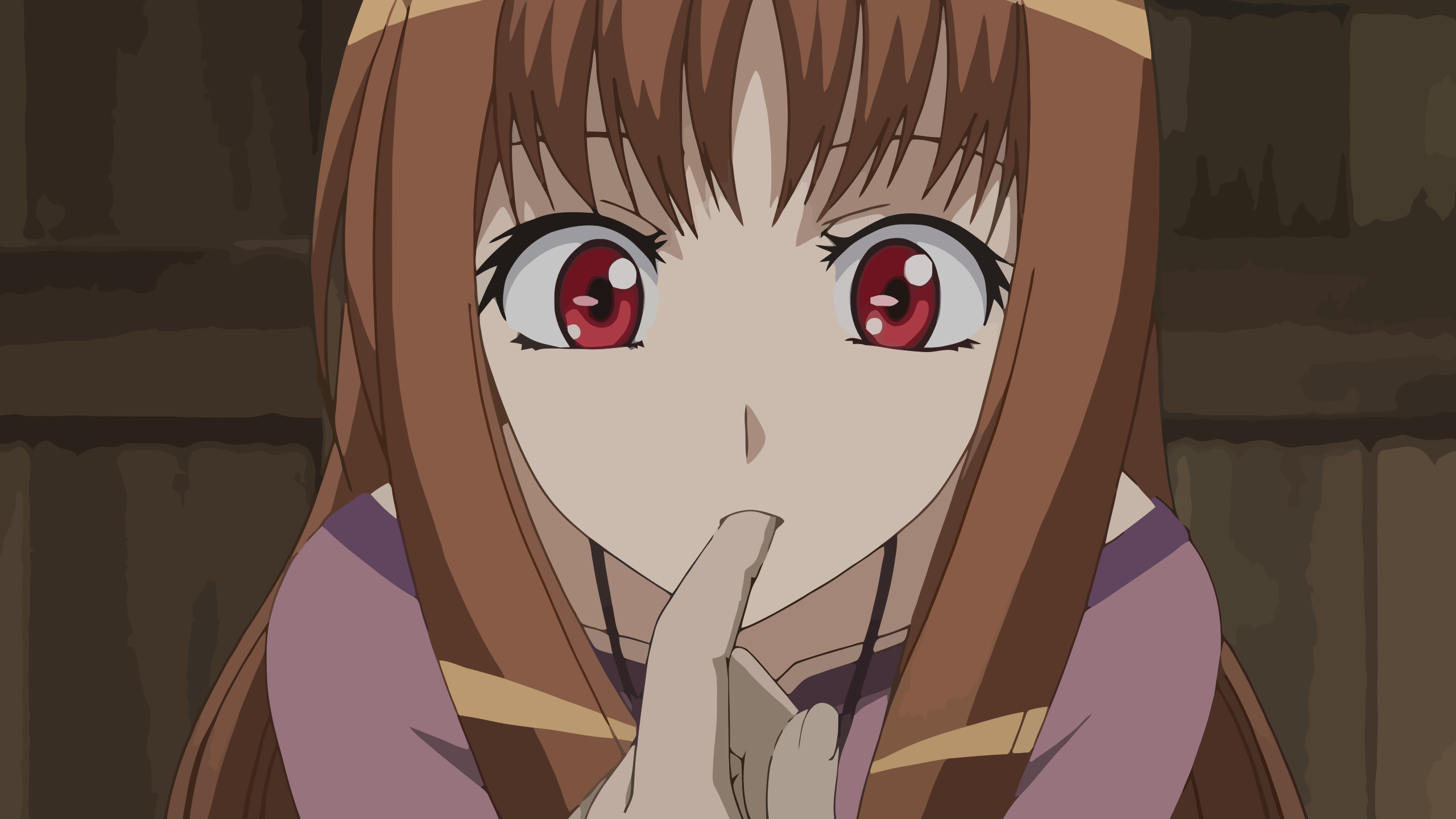 Anime 2560x1440 Spice and Wolf Holo (Spice and Wolf) red eyes finger in mouth anime girls brunette face anime closeup