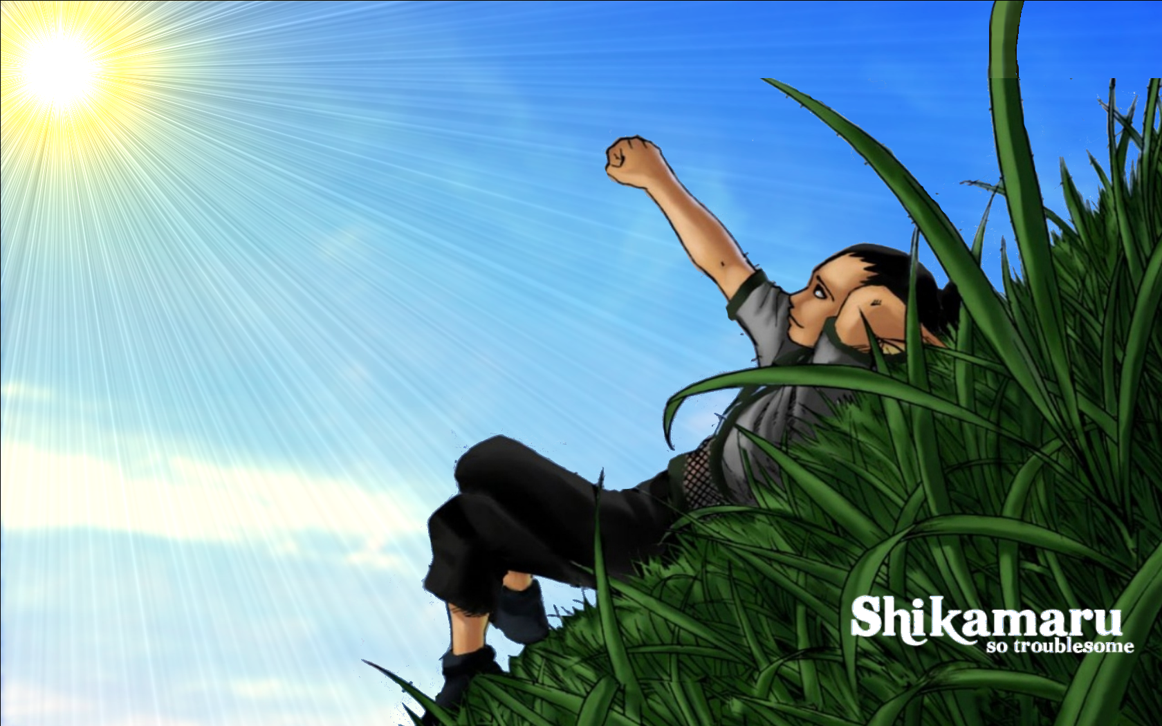 Anime 1680x1050 Uzumaki Naruto Nara Shikamaru anime girls Sun anime grass fist outdoors