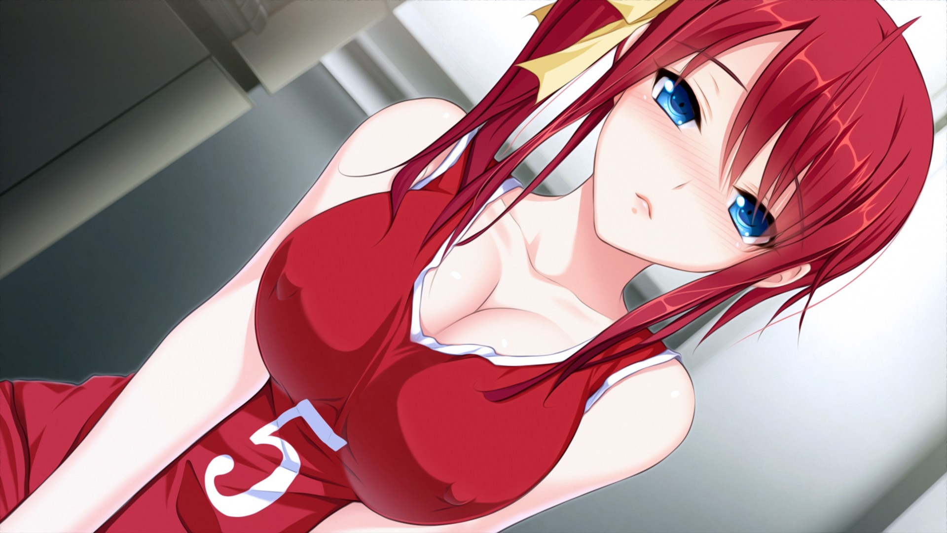 Anime 1920x1080 anime girls boobs big boobs huge breasts redhead blue eyes anime Hatsukoi 1/1 Akino Subaru numbers