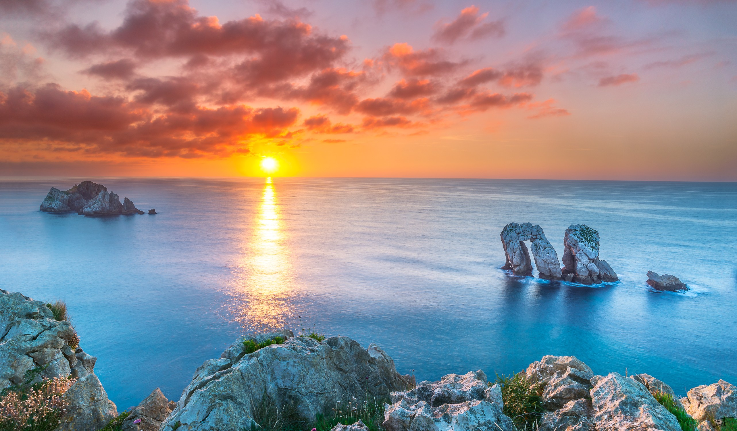 General 2565x1500 nature sunset Spain sea sky horizon sunlight orange sky rocks outdoors coast