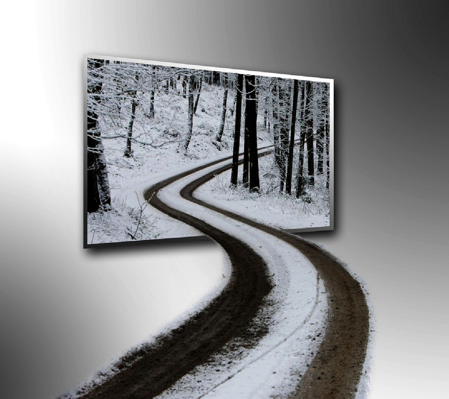 General 1440x1280 road digital art simple background gray background gradient snow ice winter