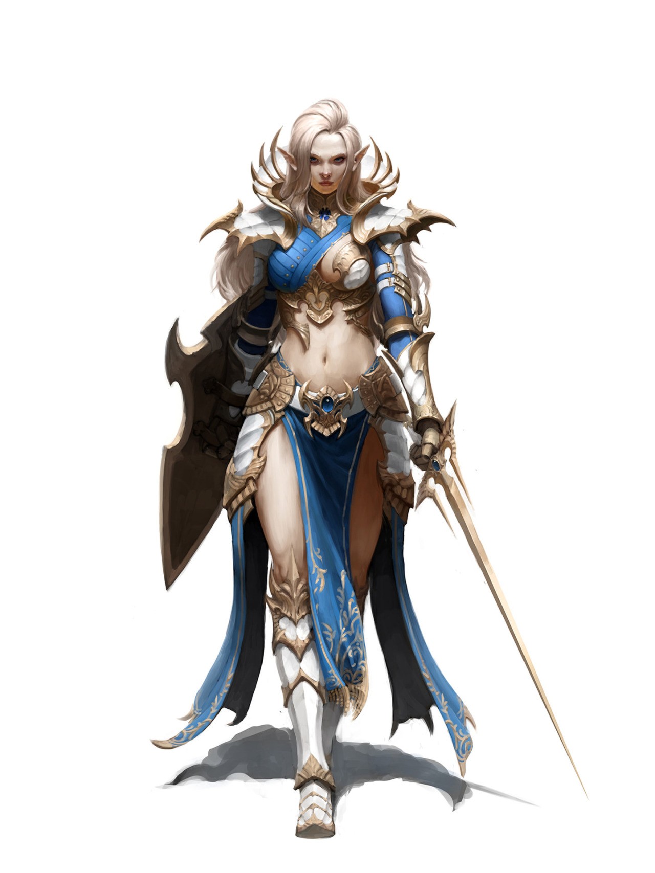 General 1280x1707 bikini armor shield blonde pointy ears artwork simple background white background belly fantasy girl fantasy art women