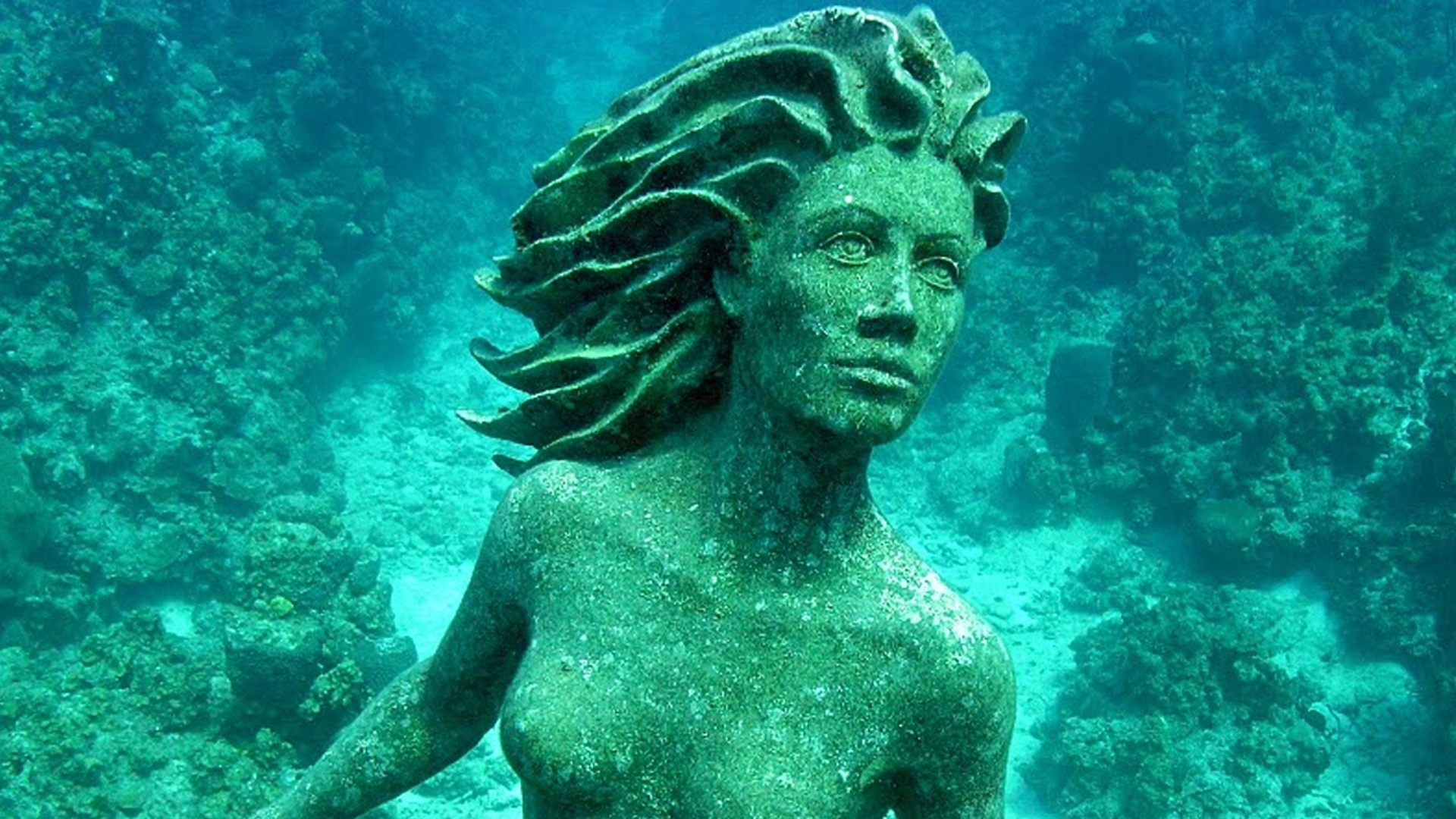 General 1920x1080 statue underwater mermaids sea