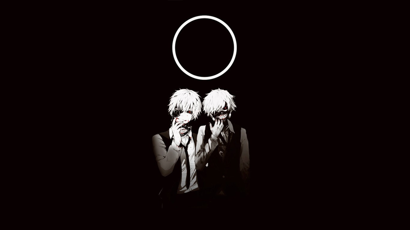 Anime 1366x768 Tokyo Ghoul:re anime circle red eyes simple background black background