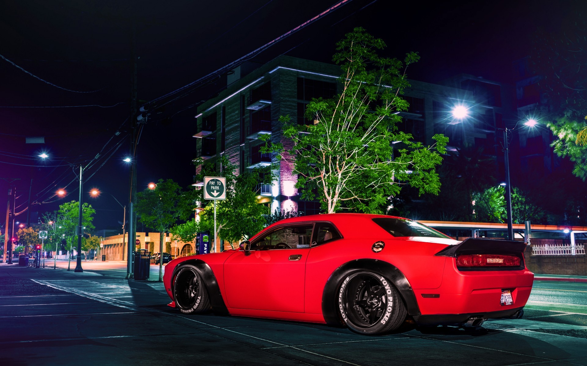 General 1920x1200 car red cars vehicle city night urban bodykit Dodge Dodge Challenger muscle cars American cars Stellantis