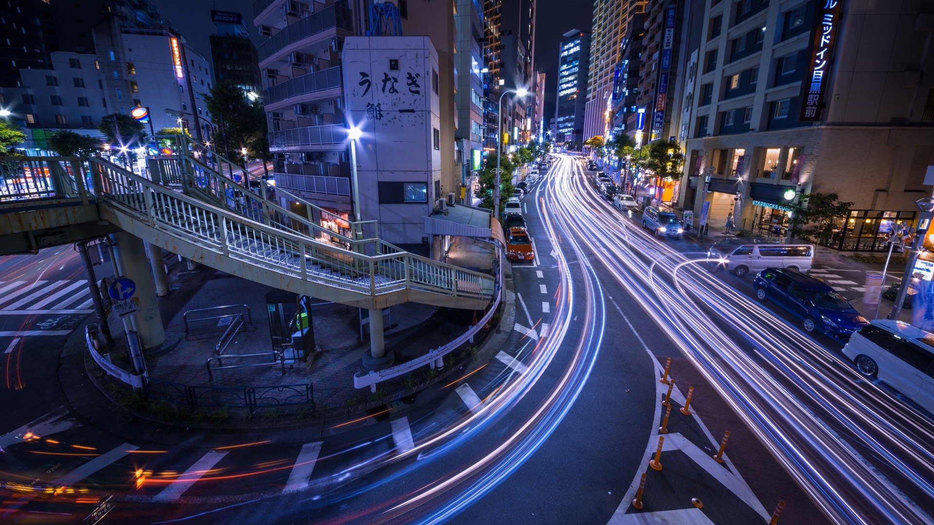 General 1920x1080 Japan city long exposure street night Asia light trails urban car traffic