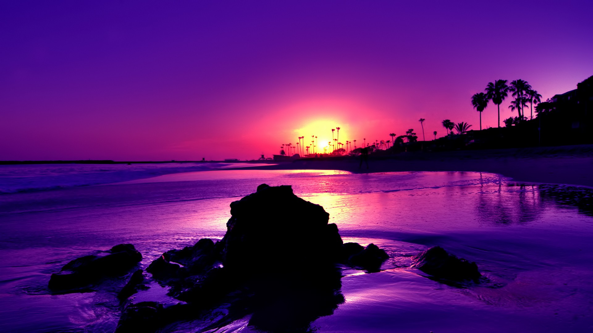 General 1920x1080 sunset beach nature sky purple sky Sun palm trees