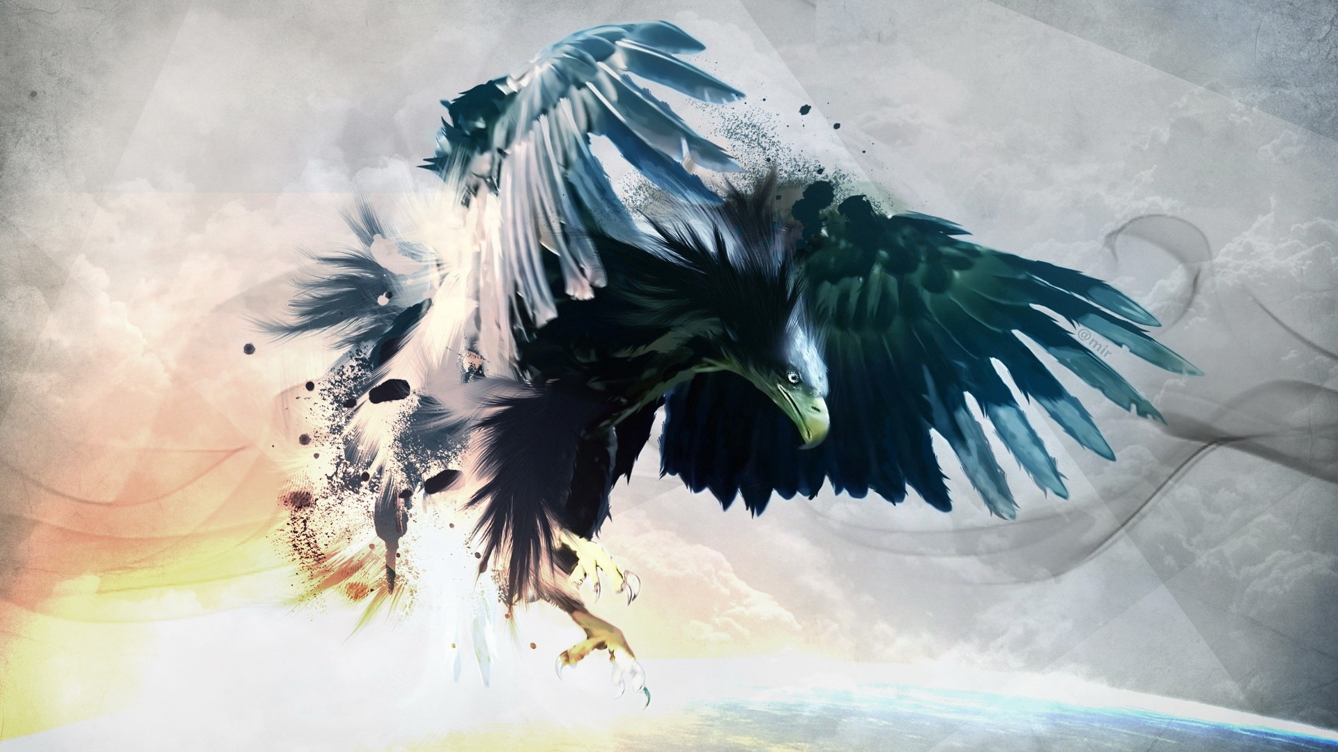 General 1920x1080 eagle birds artwork paint splatter digital art animals
