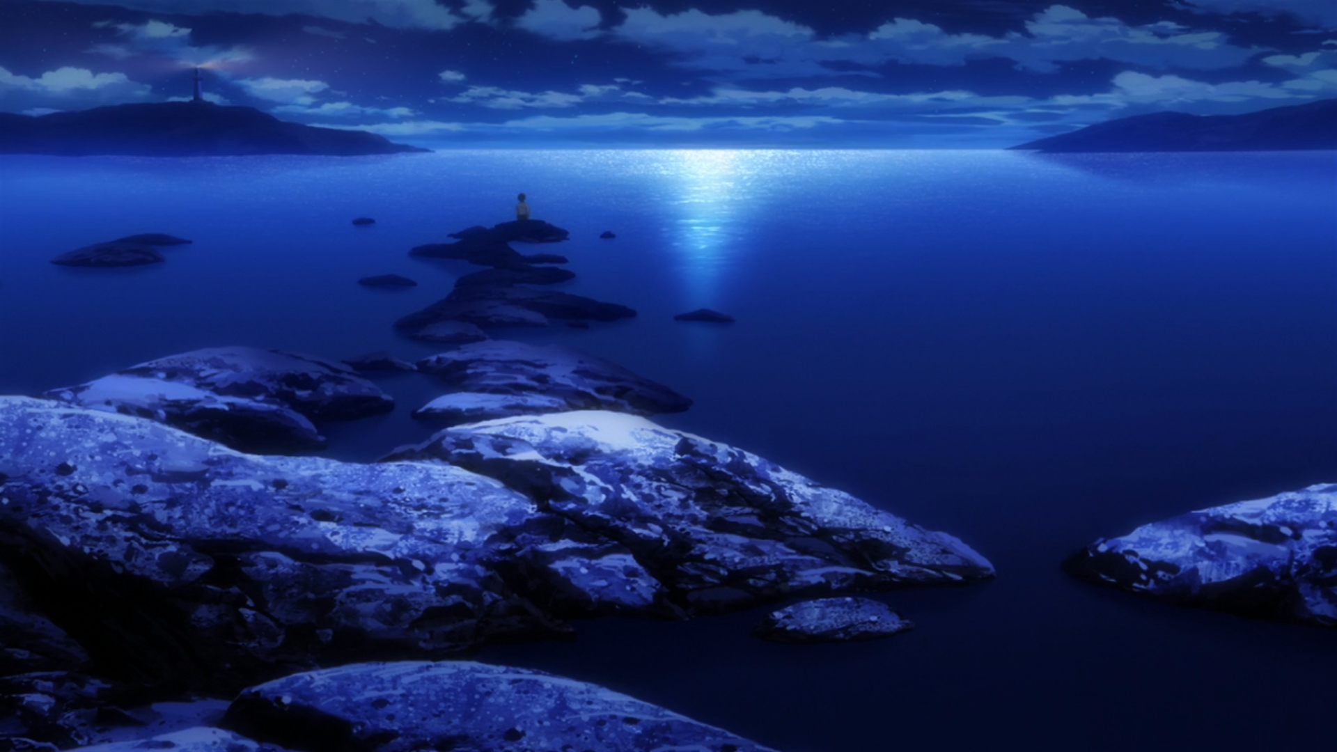 Anime 1920x1080 Infinite Stratos anime dark sea night outdoors blue water
