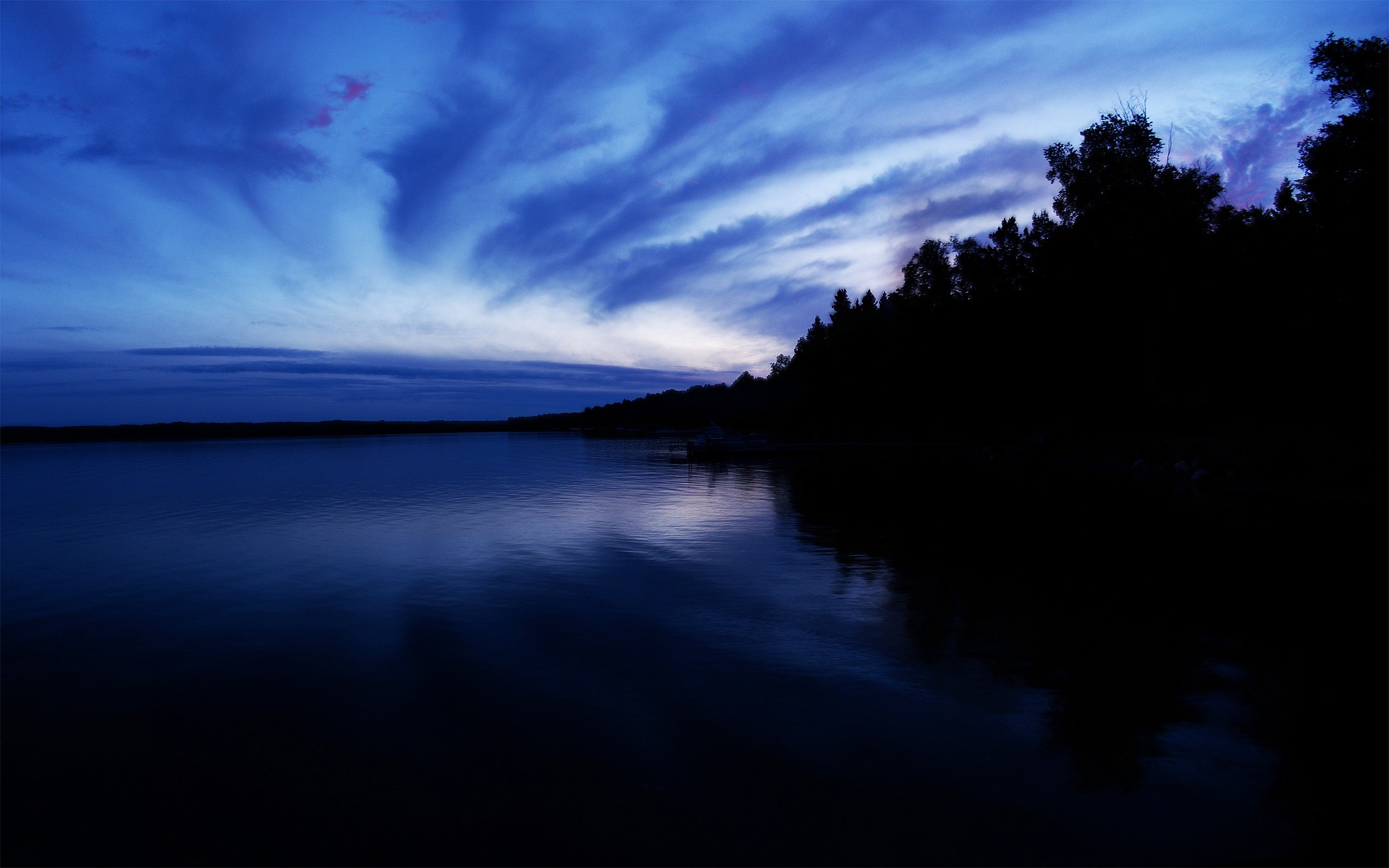 General 2560x1600 night trees water clouds nature sky blue low light