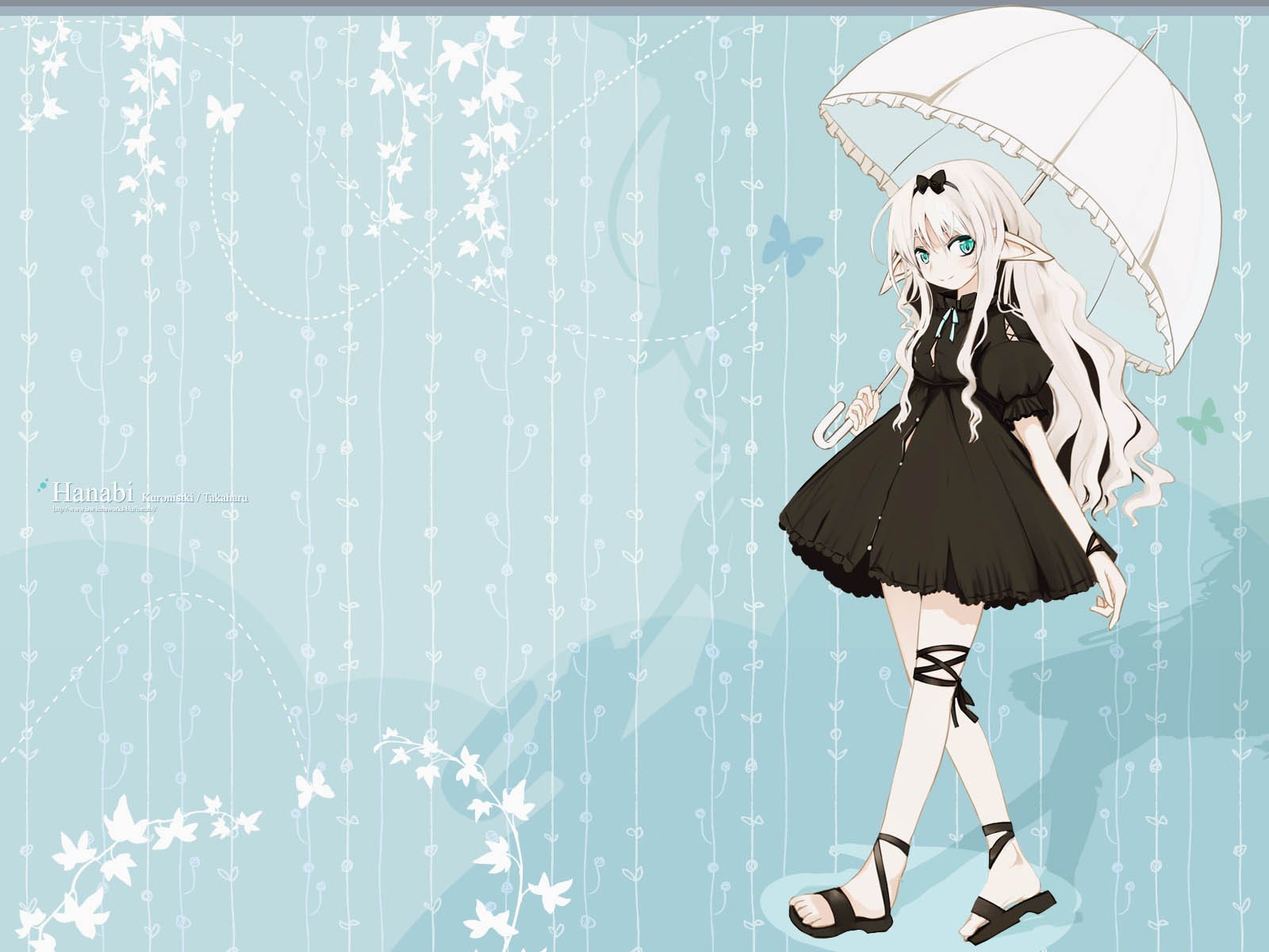 Anime 1600x1200 anime girls umbrella original characters anime women with umbrella dress aqua eyes pointy ears long hair walking looking at viewer blue background