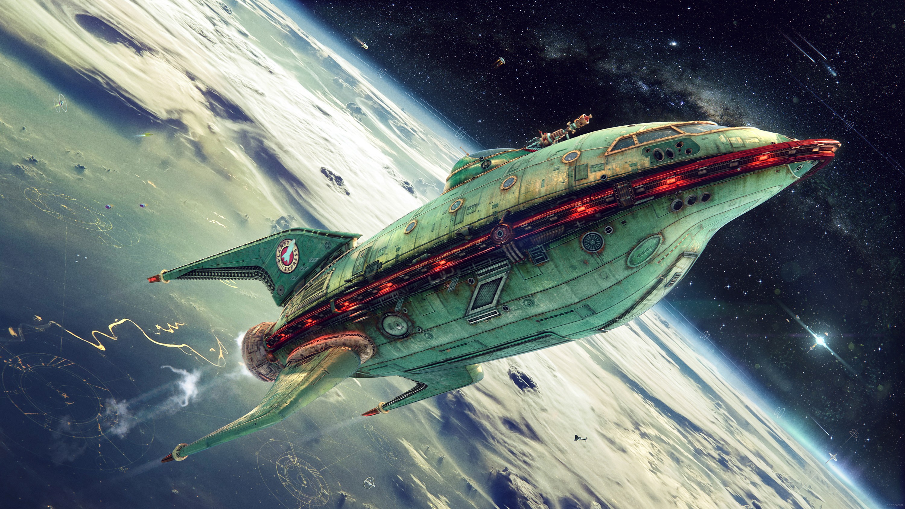 General 3000x1688 Futurama planet express spaceship TV series vehicle science fiction planet digital art