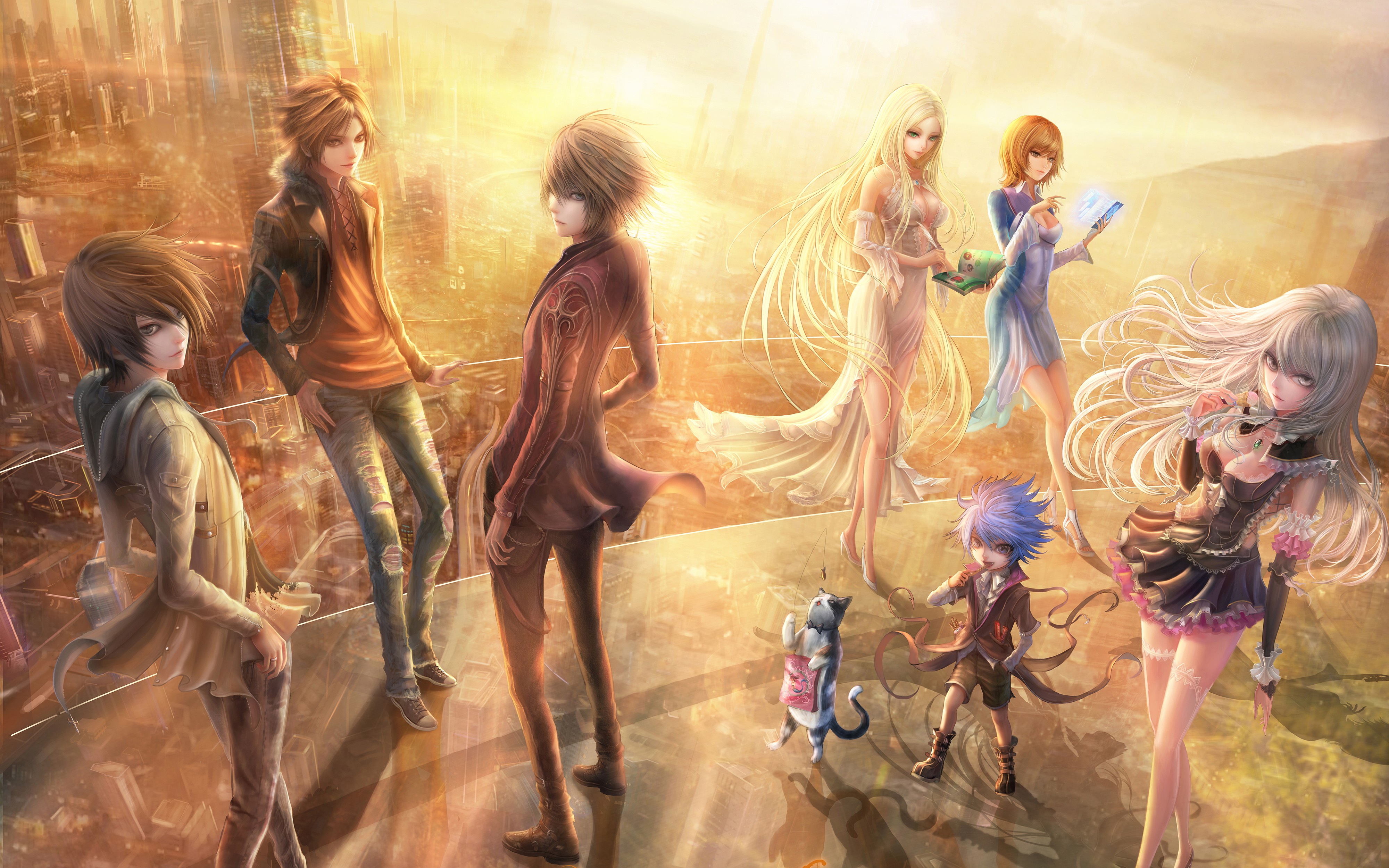 Anime 4000x2500 original characters anime anime girls anime boys blonde brunette standing group of women