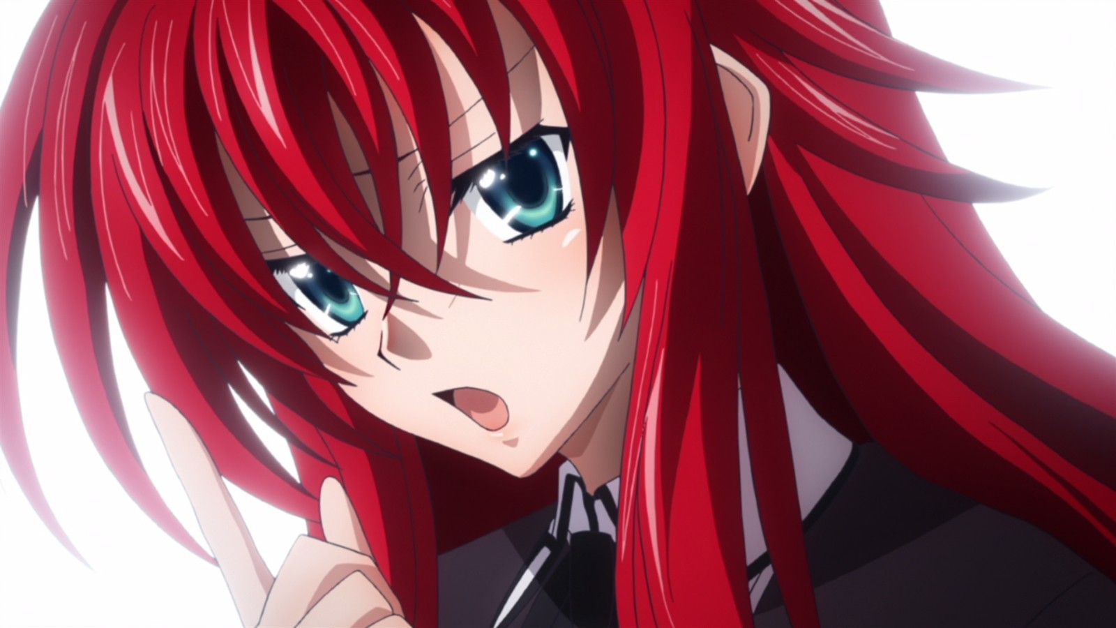 Anime 1600x900 anime anime girls Gremory Rias High School DxD open mouth aqua eyes redhead face closeup simple background white background looking at viewer long hair