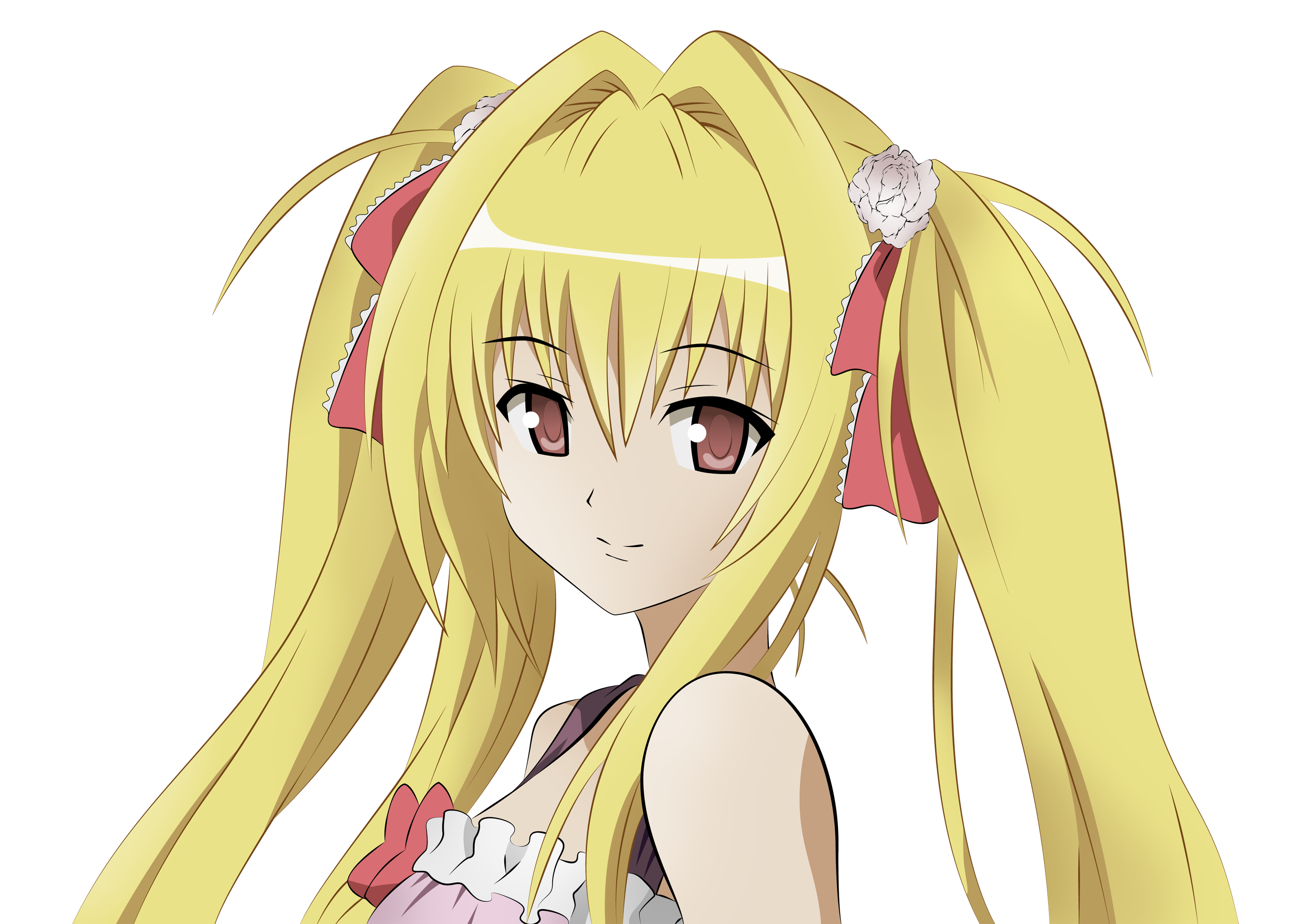 Anime 3000x2111 Golden Darkness To Love-ru anime girls blonde twintails black background simple background looking at viewer anime long hair