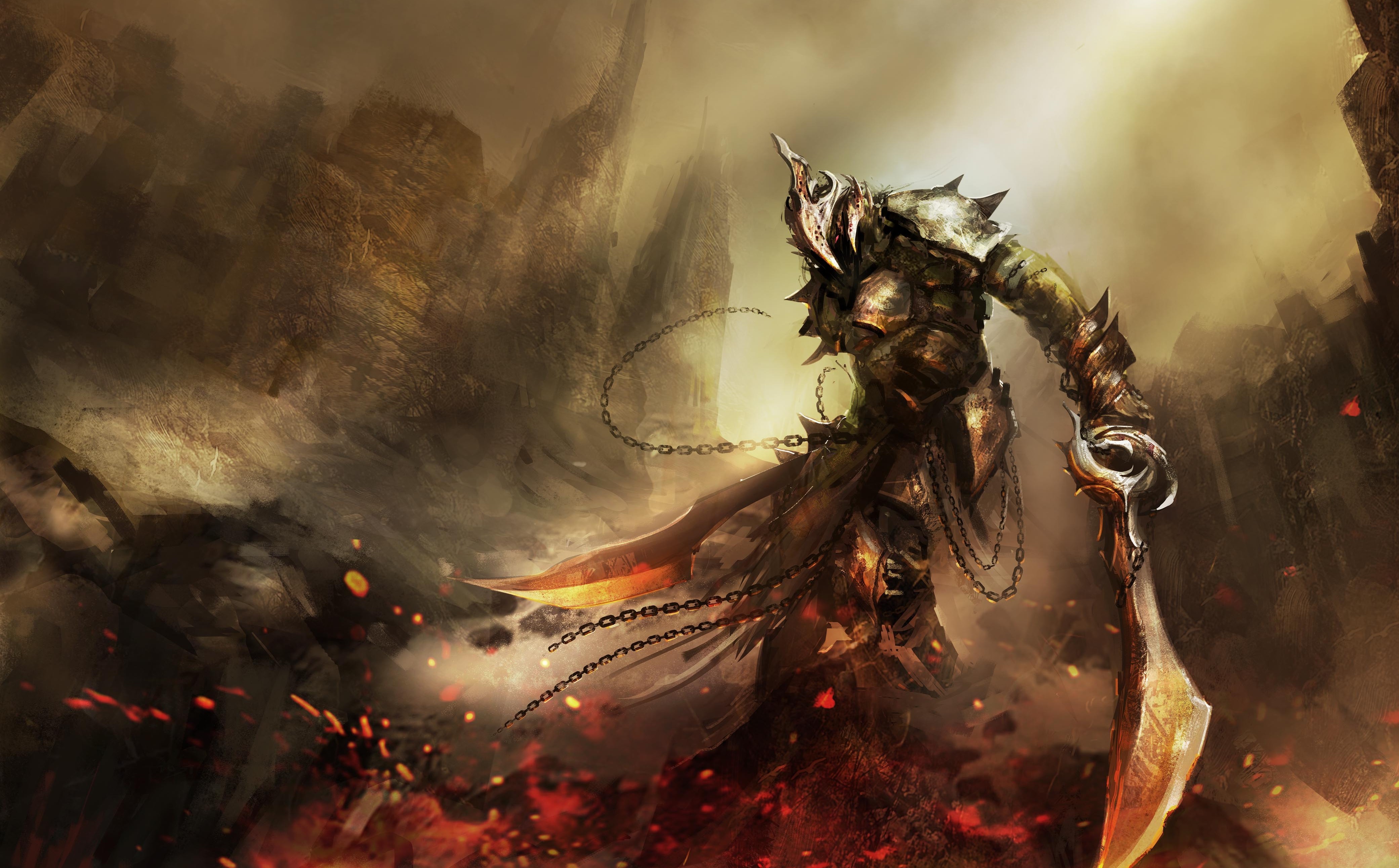 General 4163x2583 artwork sword fantasy art digital art armor warrior demon video games Dark Souls III video game art video game warriors low-angle