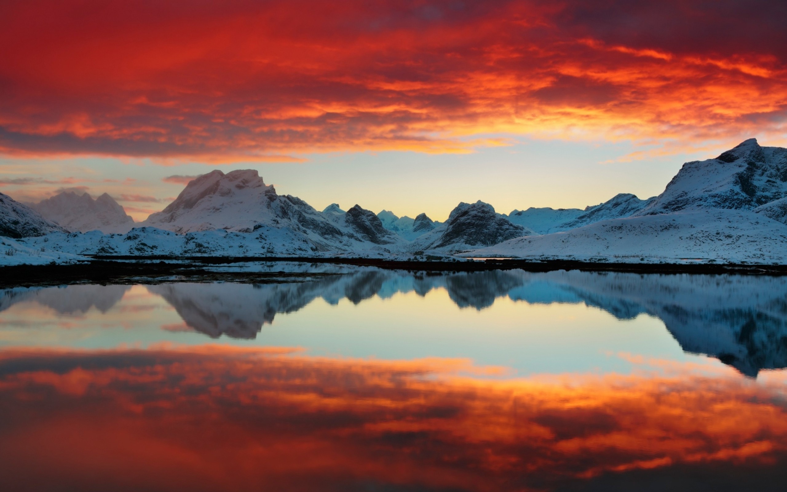 General 2560x1600 nature landscape lake mountains red clouds calm waters sunset reflection sky