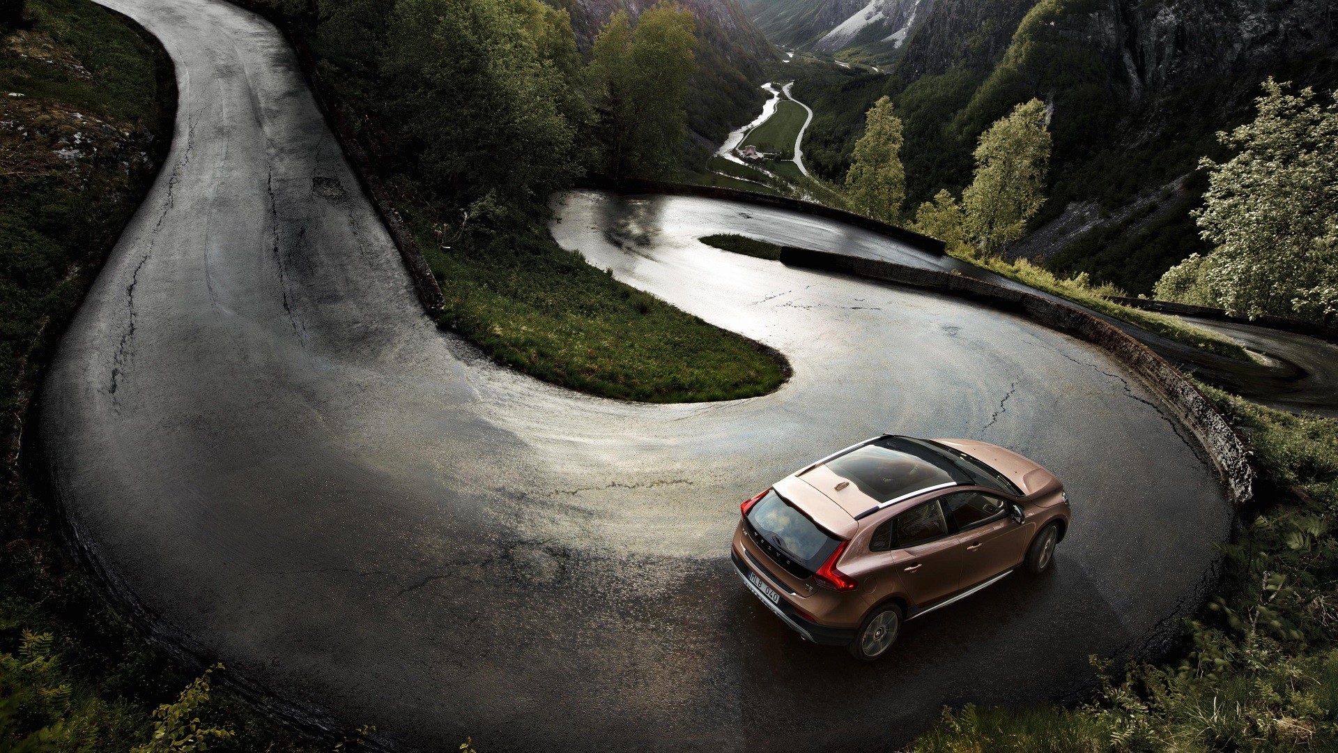 General 1920x1080 car Volvo road landscape river mountains trees hairpin turns asphalt vehicle Swedish cars