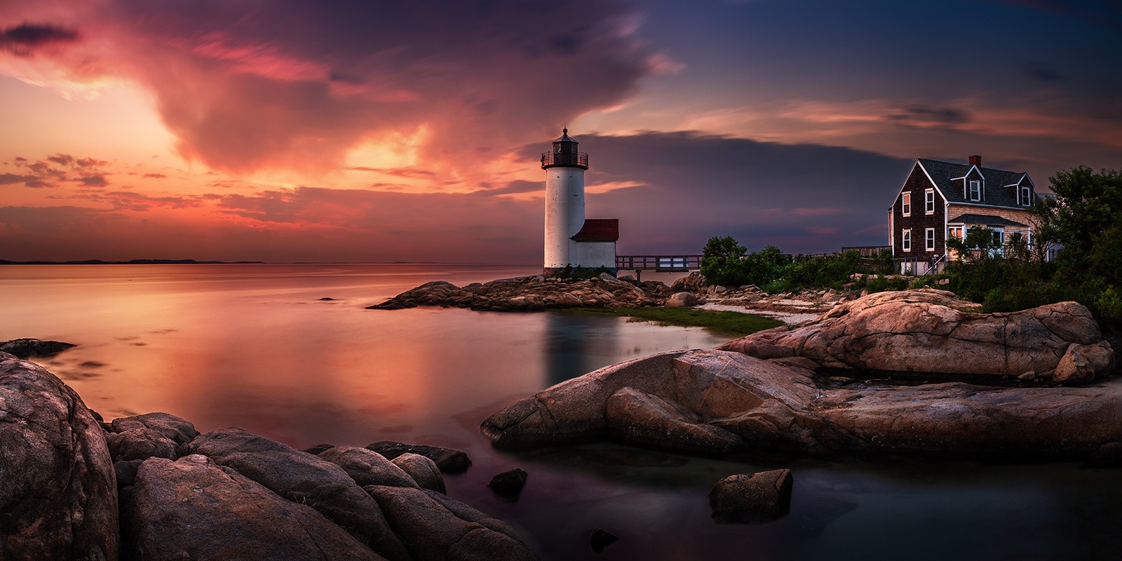 General 1600x800 nature landscape sunset lighthouse Massachusetts sky coast sea clouds long exposure sunlight