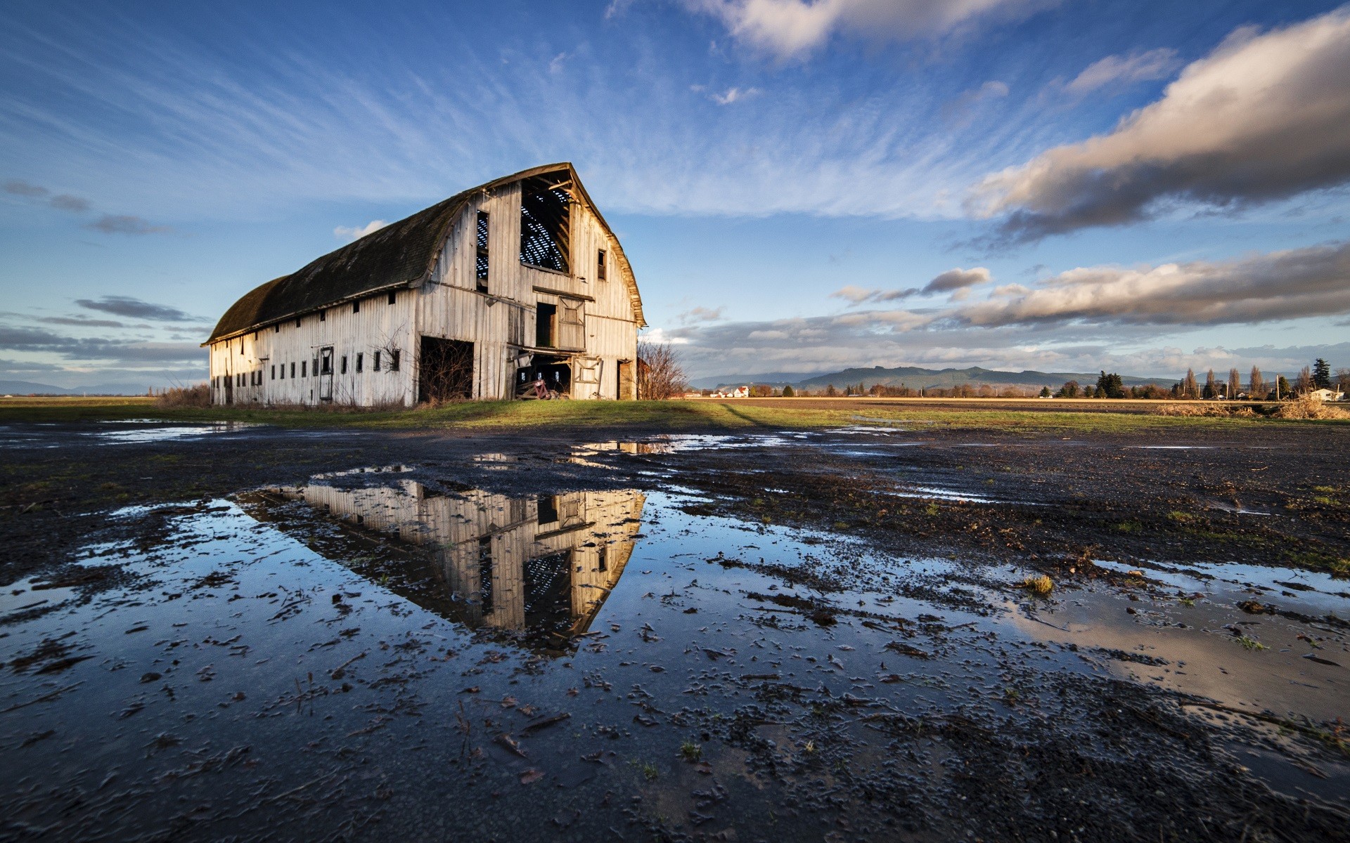 General 1920x1200 nature landscape water barns reflection clouds sky dirt mud