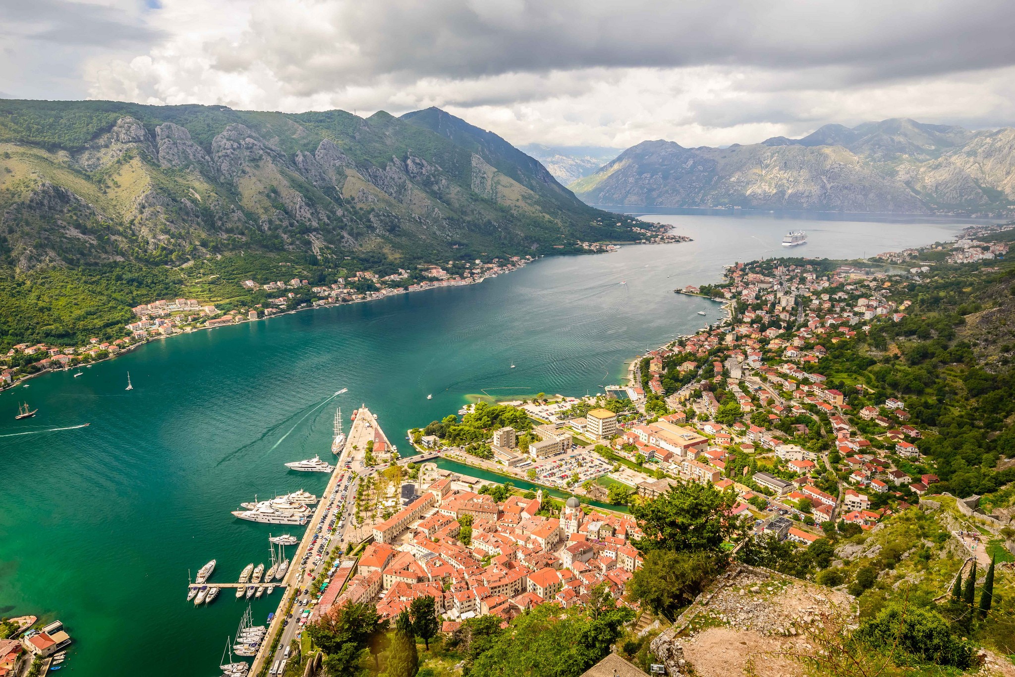 General 2048x1367 Montenegro city Kotor (town) bay Bay of Kotor aerial view landscape cityscape