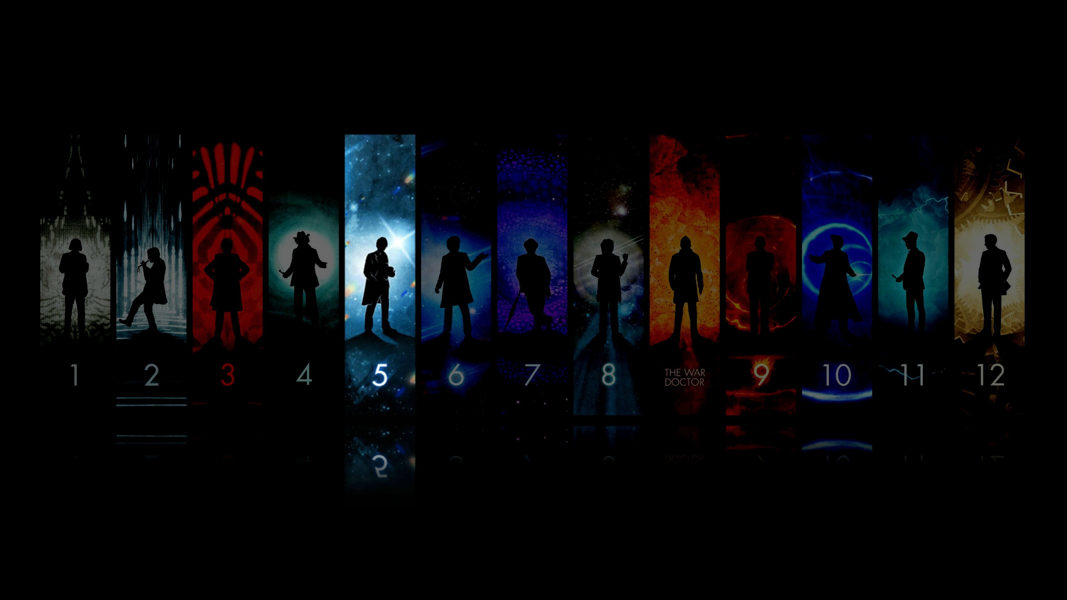 General 3456x1944 Doctor Who numbers collage TV series dark science fiction digital art simple background black background