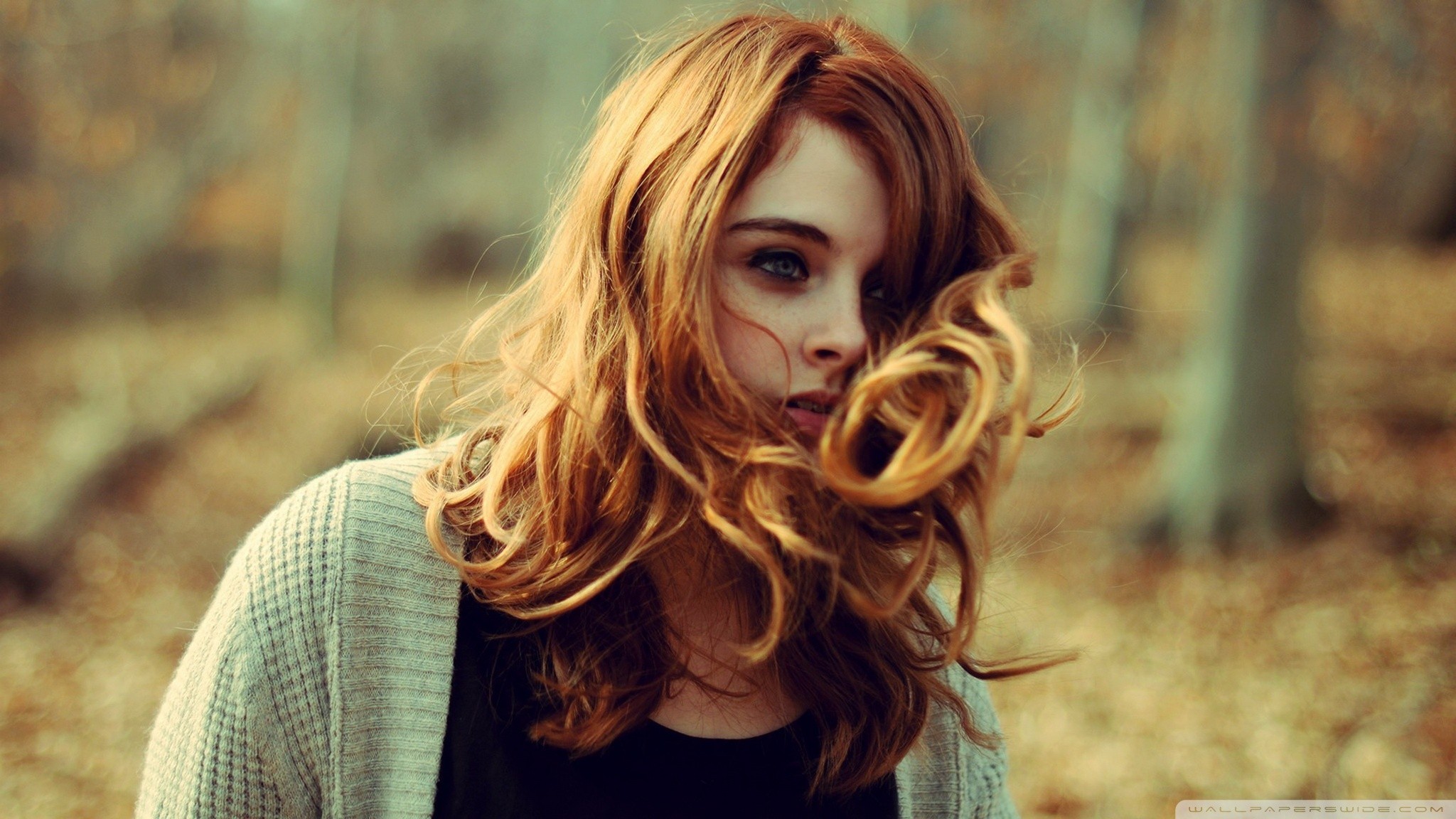 People 2048x1152 women redhead face women outdoors model hair in face long hair