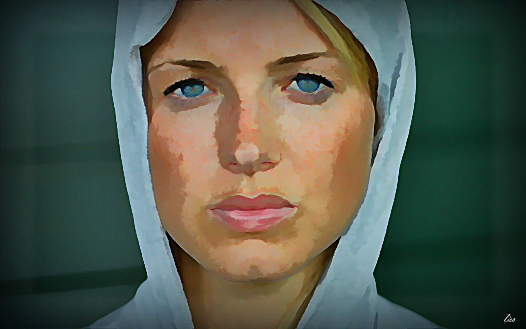 General 1822x1139 digital art model face women blonde hoods