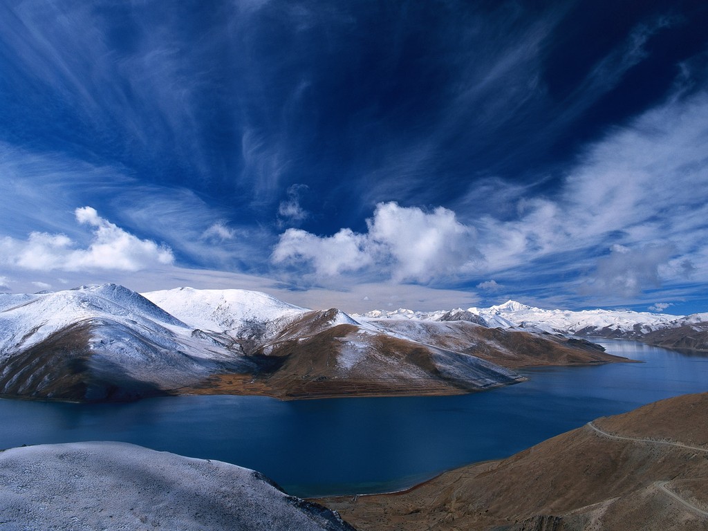 General 1024x768 mountains landscape clouds lake snow India nature sky water Tibet