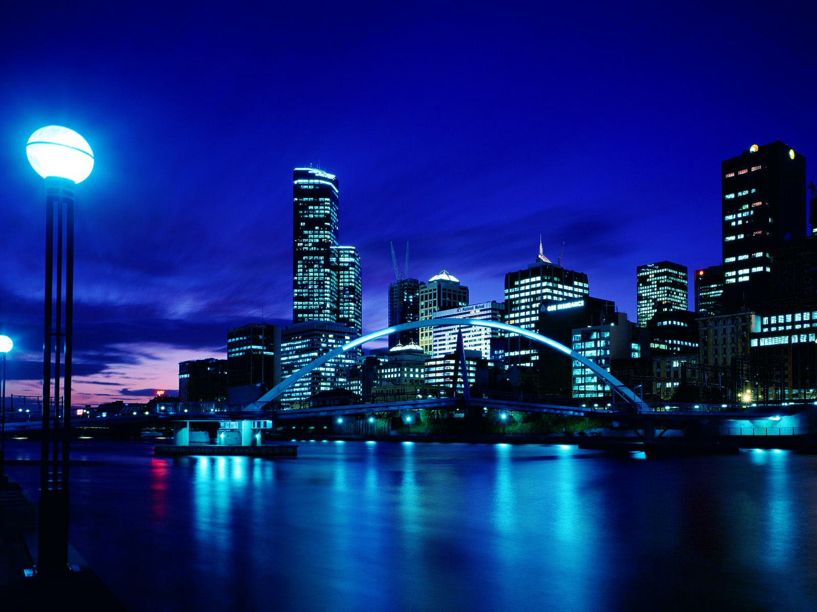 General 1600x1200 town lights water river reflection Melbourne lantern night cityscape blue Australia
