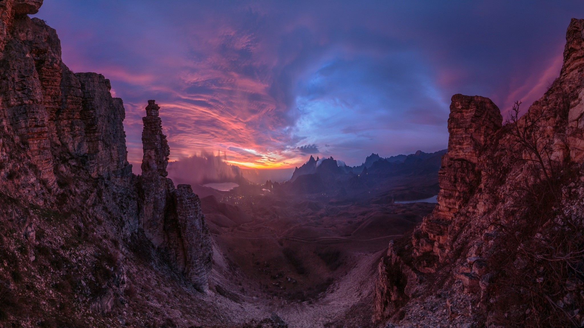 General 2048x1151 landscape nature cliff sunset valley sky desert clouds rocks rock formation