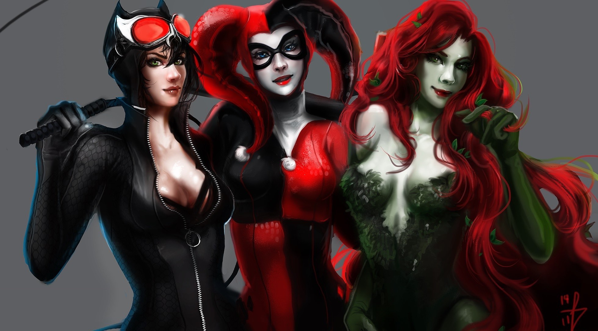 Poison Ivy Harley Quinn Fantasy Art Catwoman DC Comics Gotham City.
