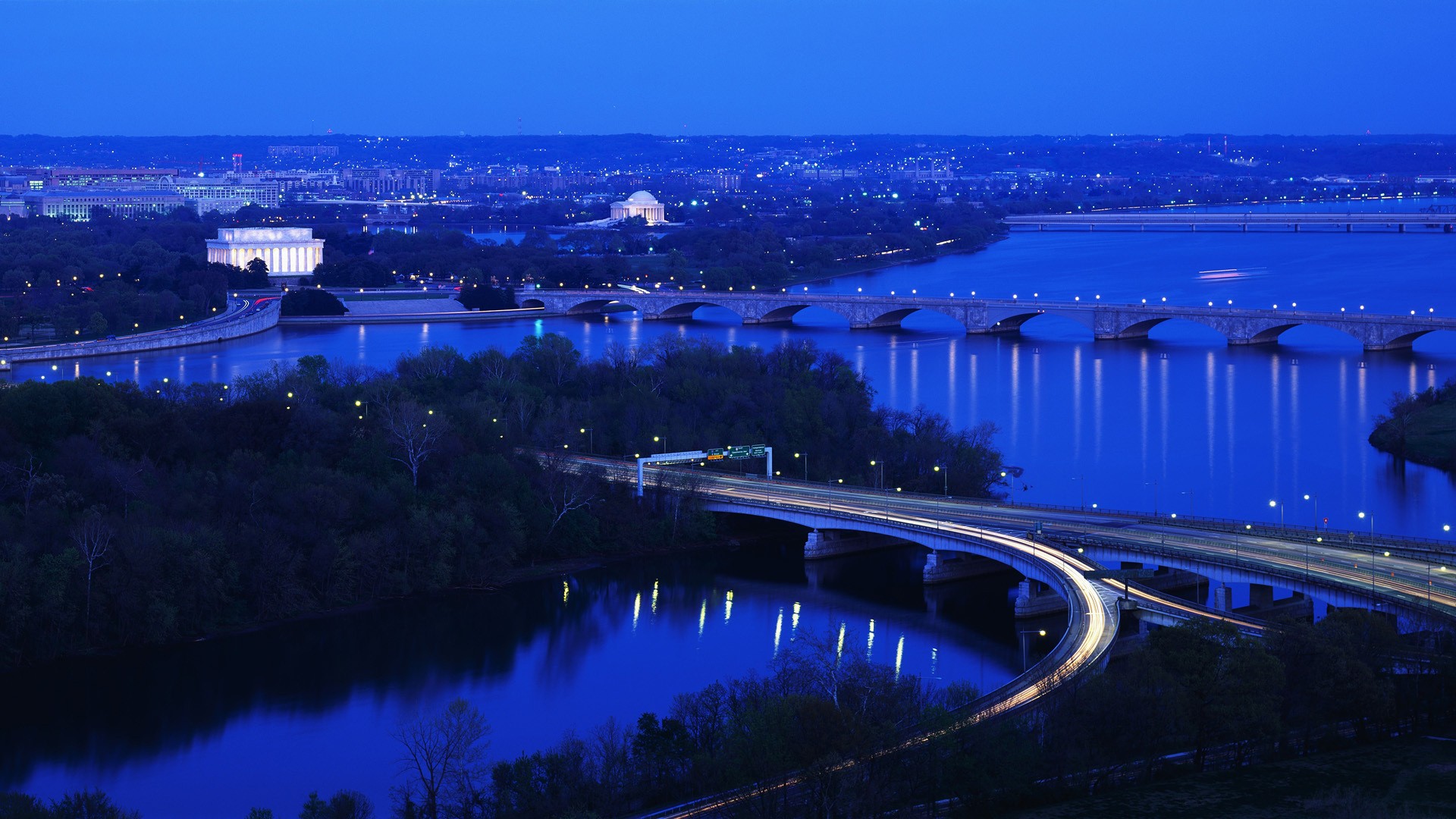 General 1920x1080 bridge river cityscape Washington, D.C. dusk blue USA