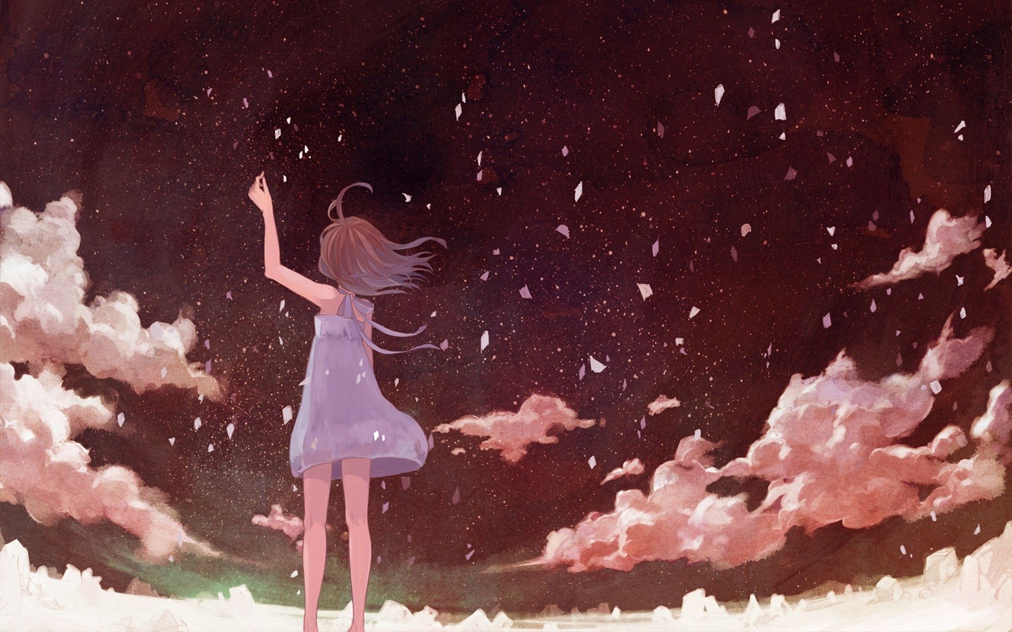 Anime 1440x900 anime girls petals sky anime standing clouds outdoors