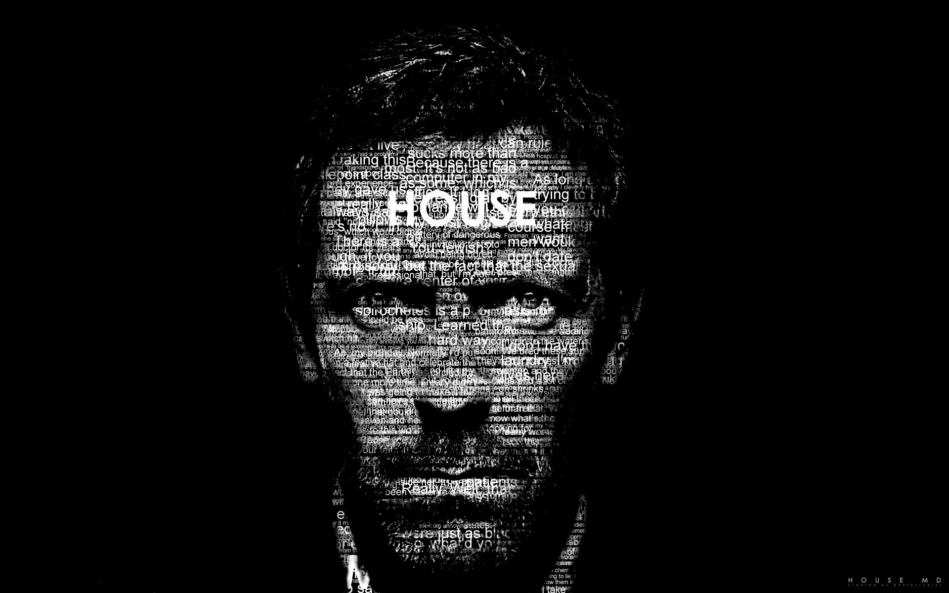 General 1920x1200 Gregory House House, M.D. Hugh Laurie typographic portraits TV series actor simple background monochrome men face