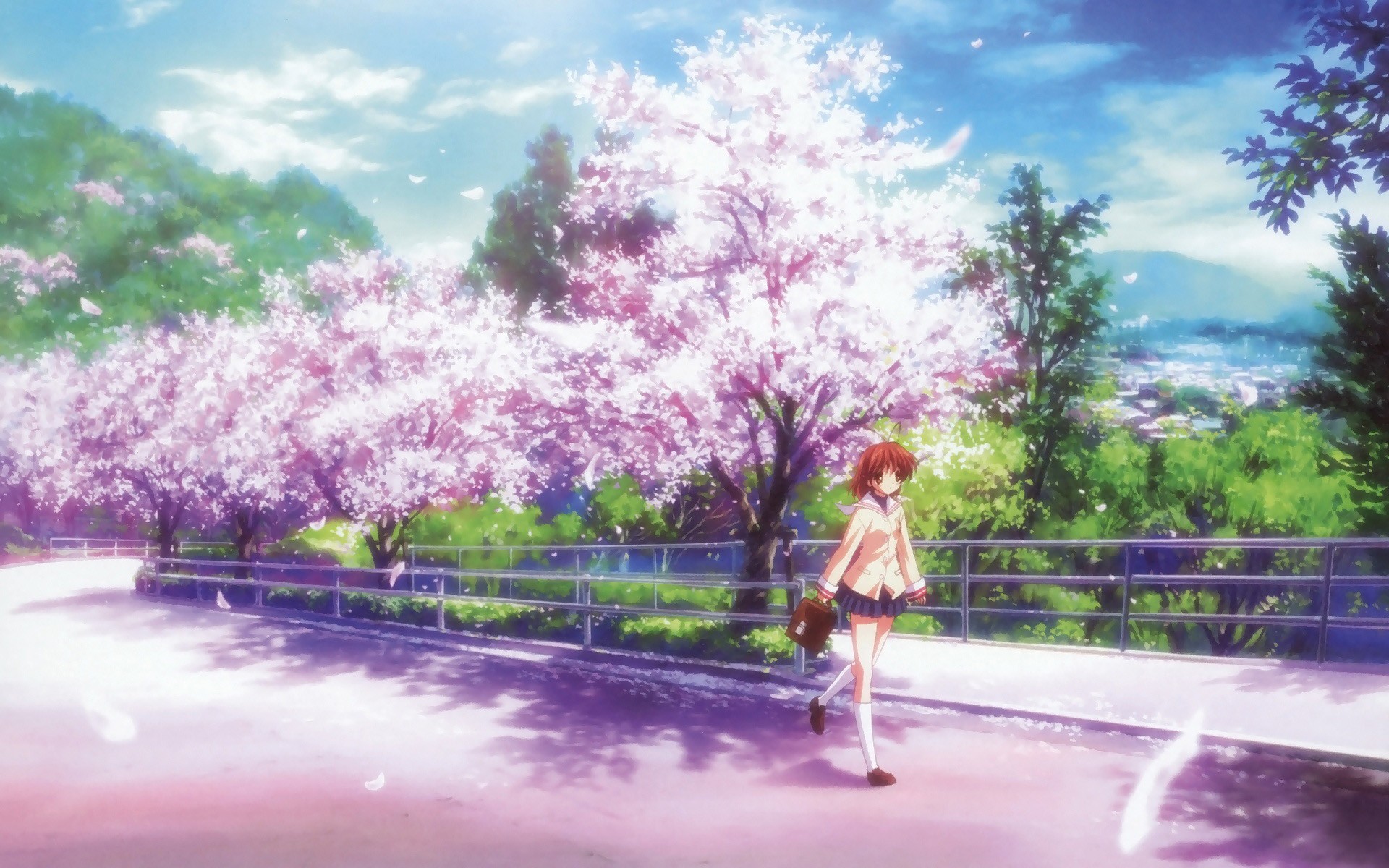 Anime 1920x1200 Furukawa Nagisa anime anime girls Clannad Nagisa Furukawa outdoors walking cherry blossom trees