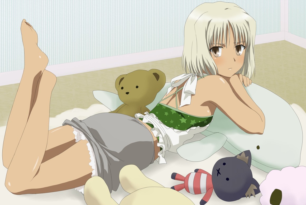 Anime 1160x777 Canaan anime girls anime barefoot legs up feet in the air looking at viewer lying on front