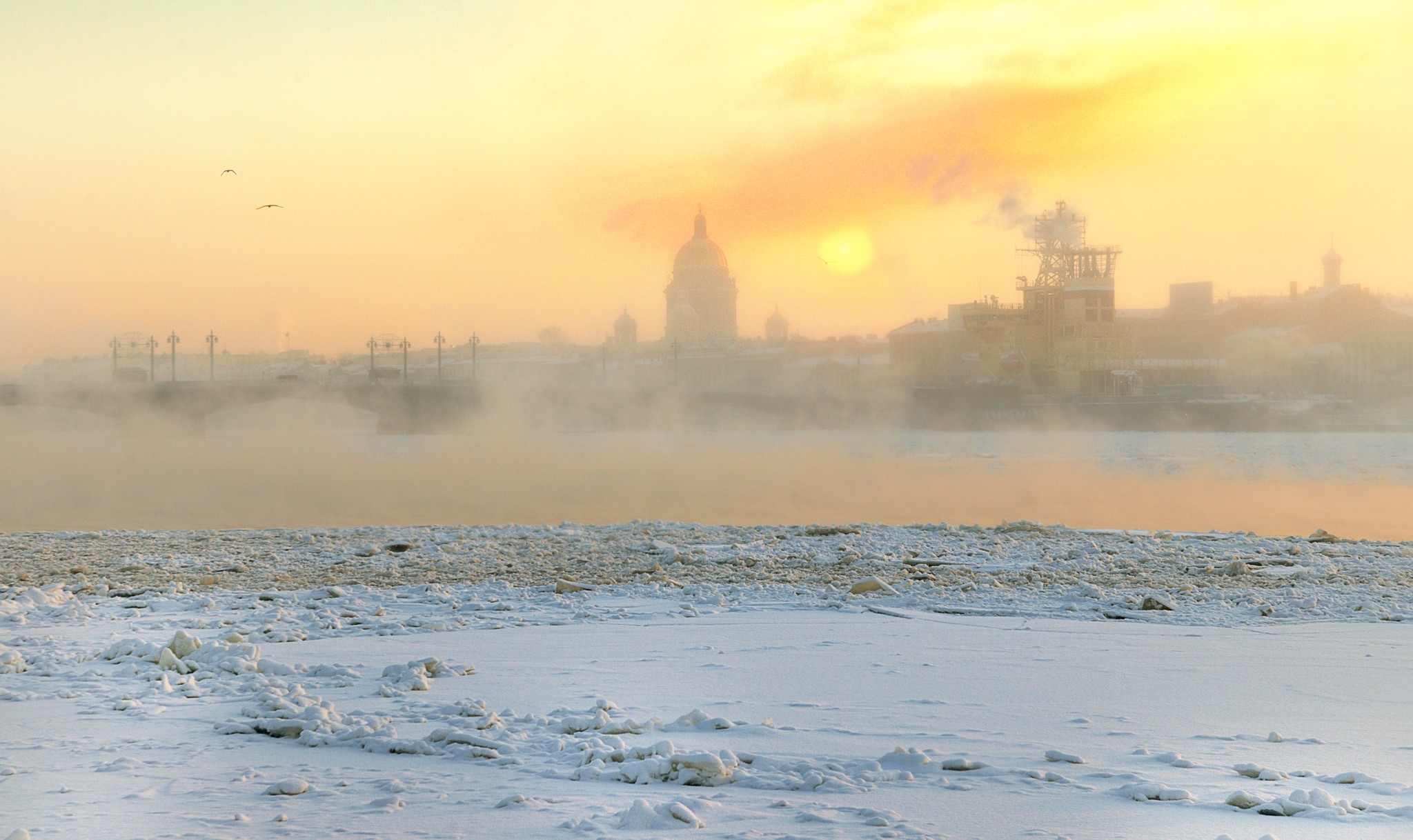 General 2048x1218 St. Petersburg Russia mist cityscape sunrise winter