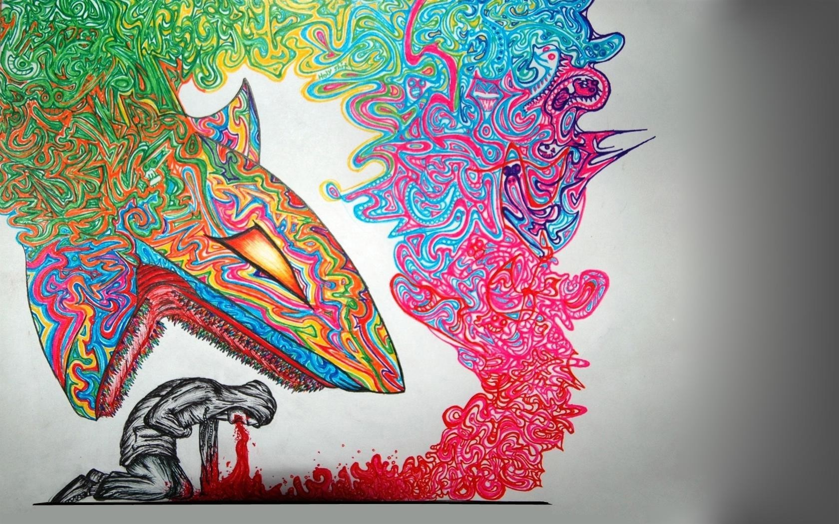 General 1680x1050 drawing blood abstract shark depressing colorful