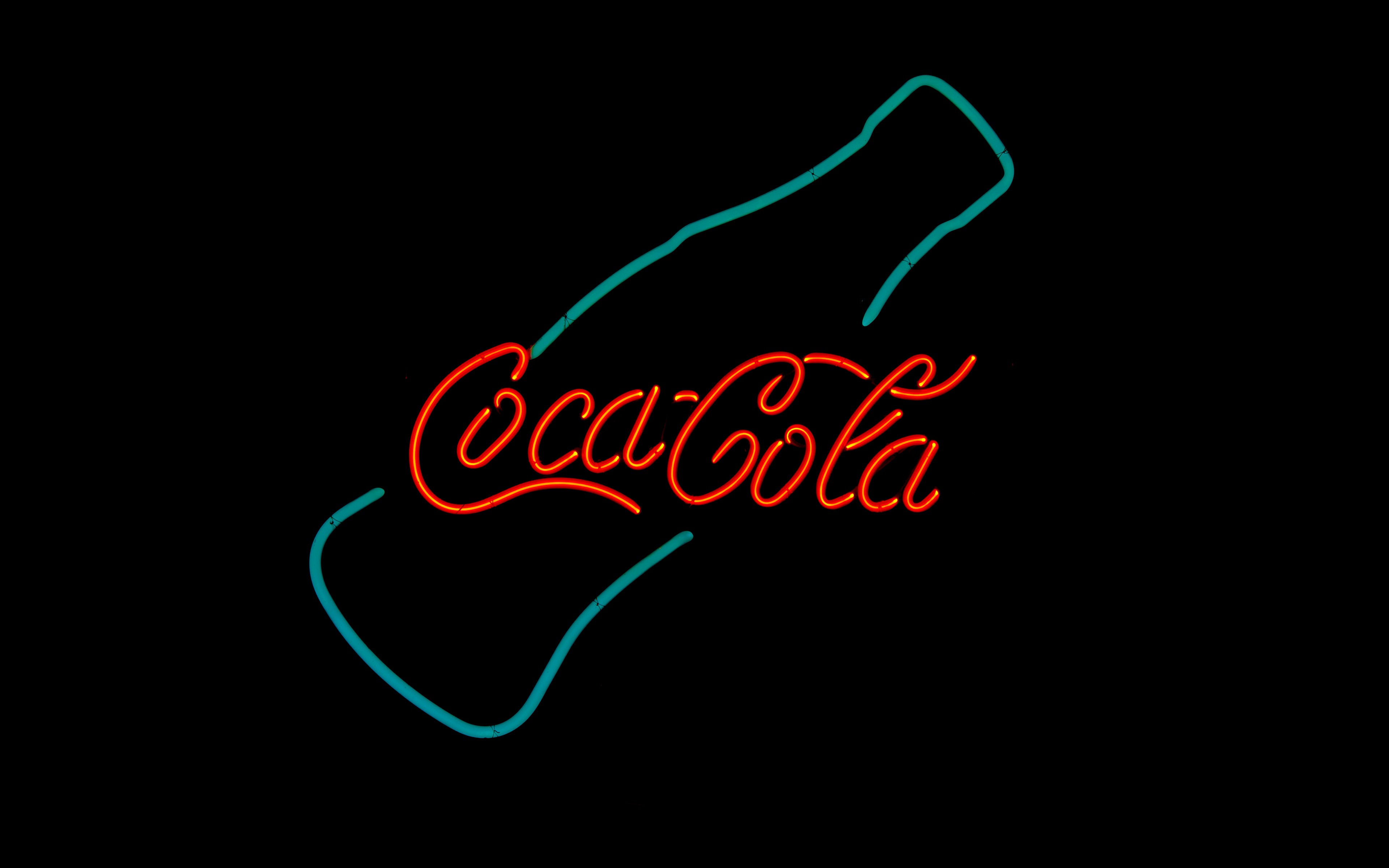 General 3840x2400 neon simple background typography black background Coca-Cola