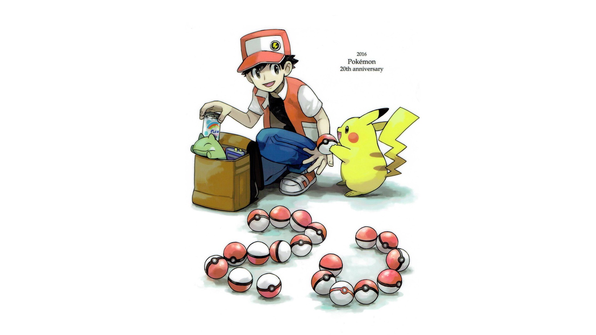 Anime 1920x1080 Red (Pokemon) Pokémon Pikachu Poke Ball white background simple background anime 2016 (year) anime boys