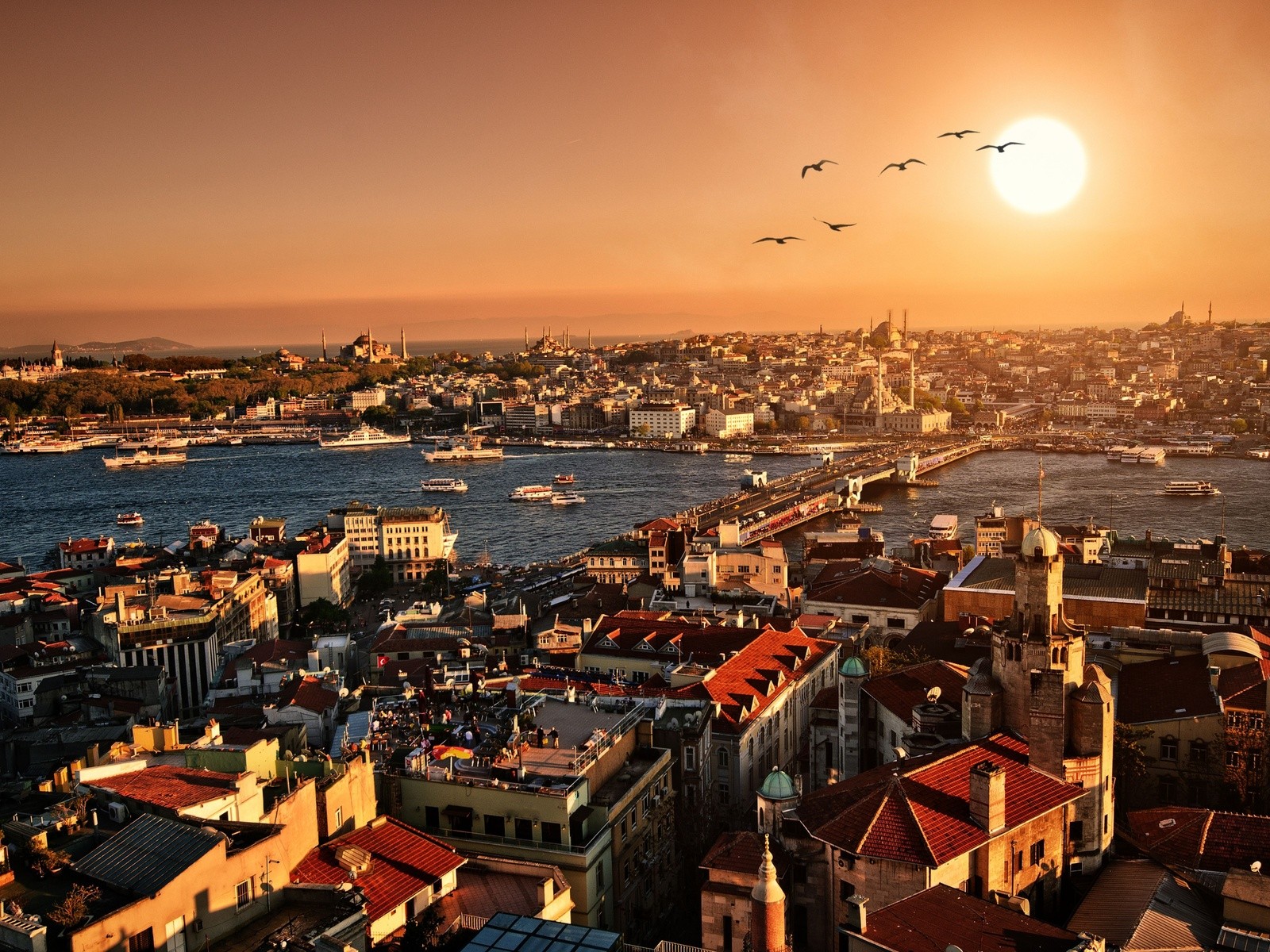 General 1600x1200 Istanbul city rooftops photoshopped cityscape Sun orange sky Turkey