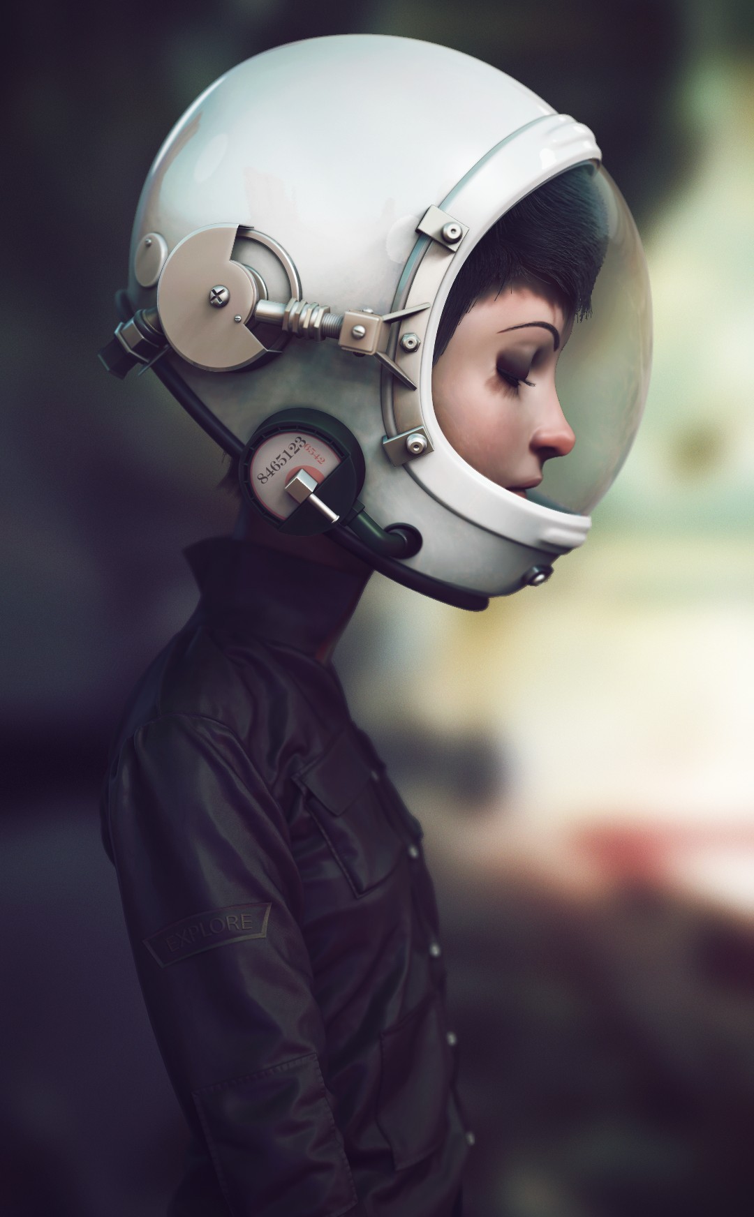 General 1080x1744 digital art women astronaut face helmet science fiction women science fiction profile